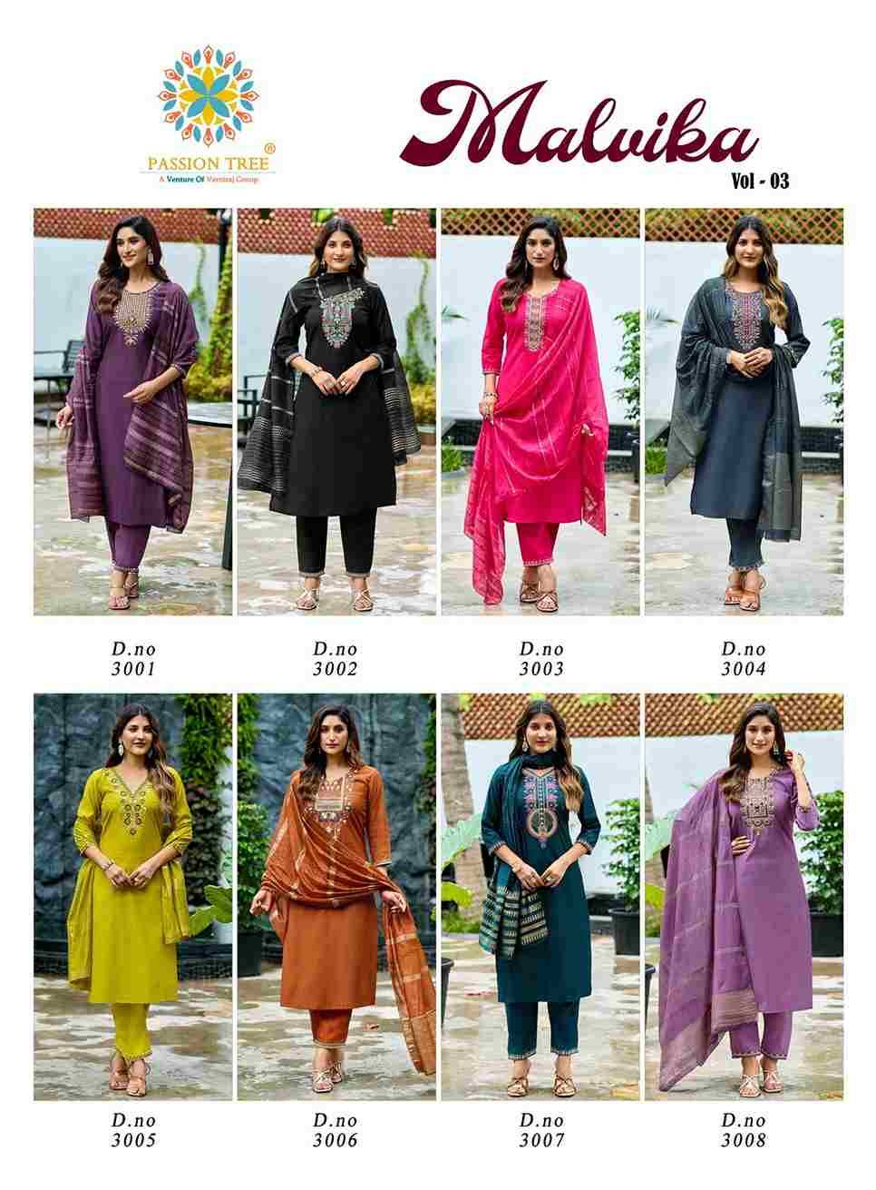 Malvika Vol-3 By Passion Tree 3001 To 3008 Series Beautiful Festive Suits Colorful Stylish Fancy Casual Wear & Ethnic Wear Vatican Dresses At Wholesale Price