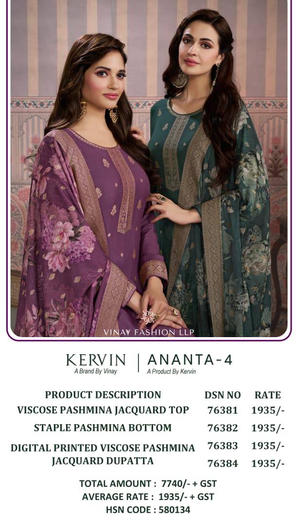 Kervin Ananta Vol-4 By Vinay Fashion 76381 To 76384 Series Beautiful Suits Colorful Stylish Fancy Casual Wear & Ethnic Wear Viscose Pashmina Dresses At Wholesale Price