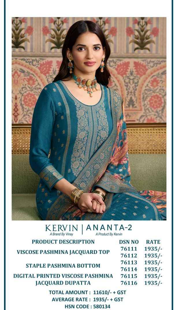 Kervin Ananta Vol-2 By Vinay Fashion 76111 To 76116 Series Beautiful Suits Colorful Stylish Fancy Casual Wear & Ethnic Wear Viscose Pashmina Dresses At Wholesale Price