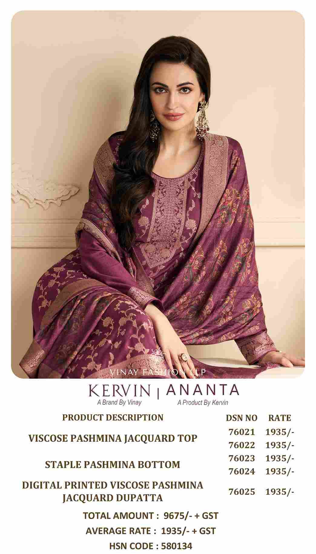 Kervin Ananta By Vinay Fashion 76021 To 76025 Series Beautiful Suits Colorful Stylish Fancy Casual Wear & Ethnic Wear Viscose Pashmina Dresses At Wholesale Price