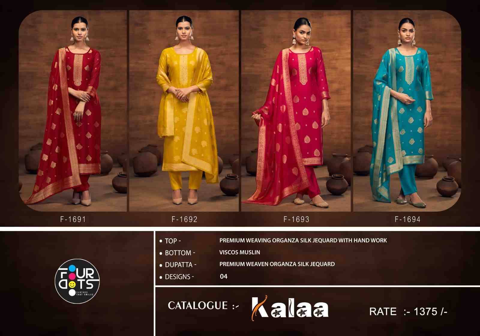 Kalaa By Four Dots 1691 To 1694 Series Designer Stylish Fancy Colorful Beautiful Party Wear & Ethnic Wear Collection Organza Silk Dresses At Wholesale Price