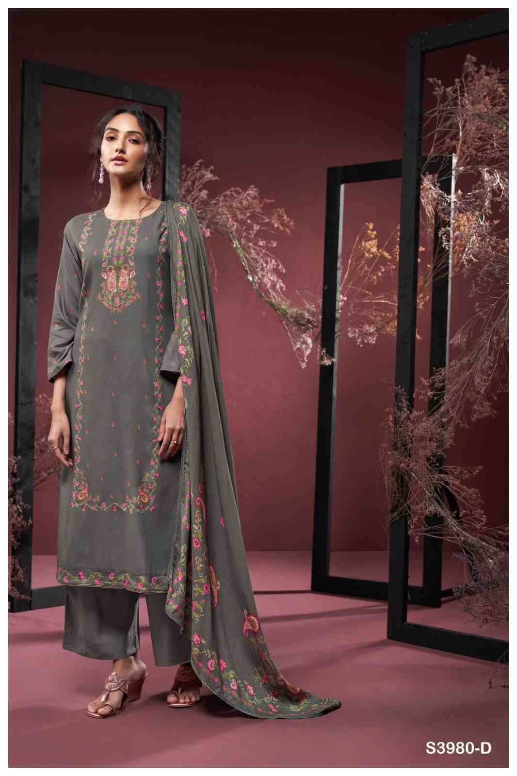 Janushi-3980 By Ganga Fashion 3980-A To 3980-D Series Beautiful Festive Suits Colorful Stylish Fancy Casual Wear & Ethnic Wear Pure Pashmina Dresses At Wholesale Price