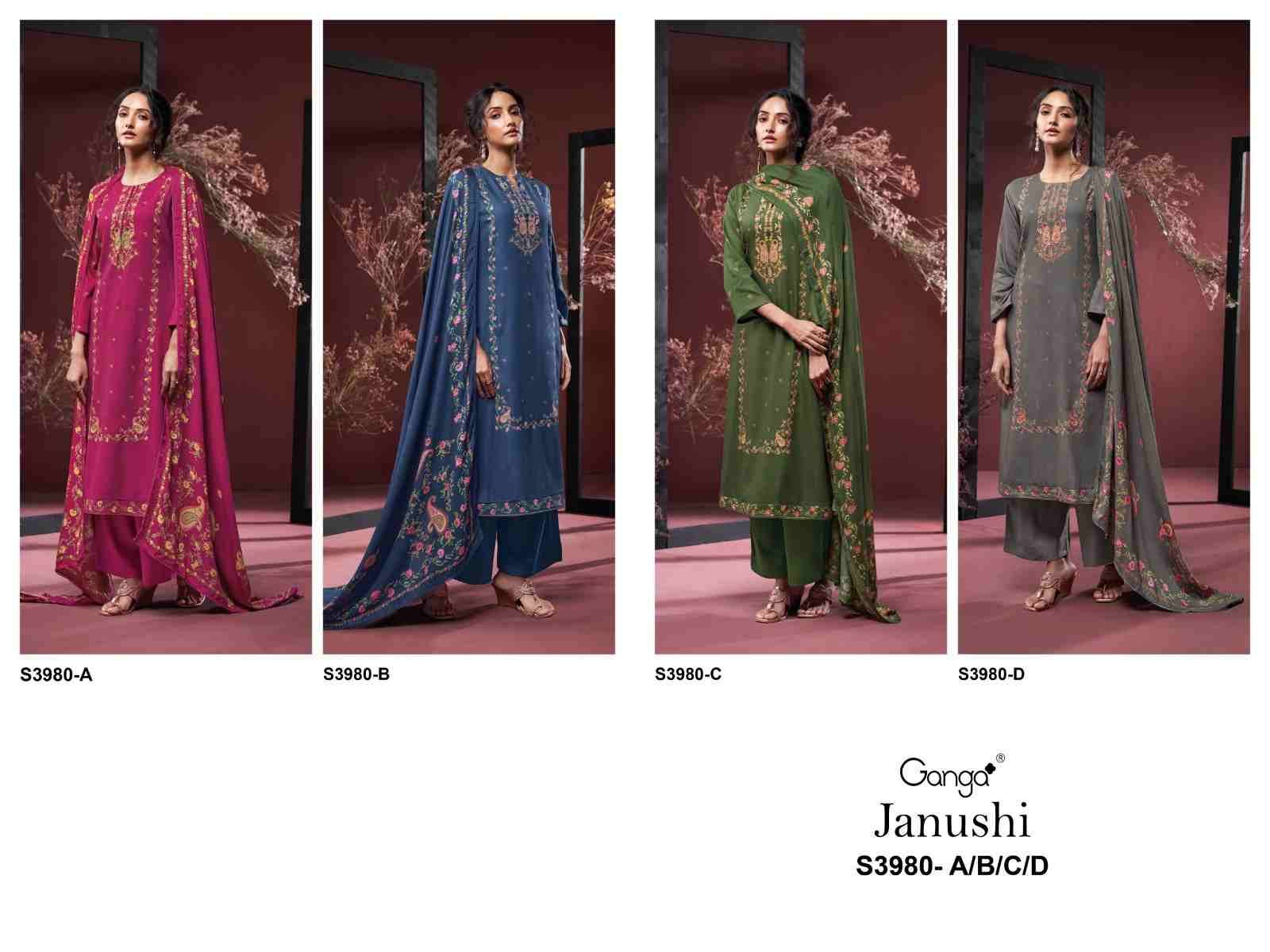 Janushi-3980 By Ganga Fashion 3980-A To 3980-D Series Beautiful Festive Suits Colorful Stylish Fancy Casual Wear & Ethnic Wear Pure Pashmina Dresses At Wholesale Price