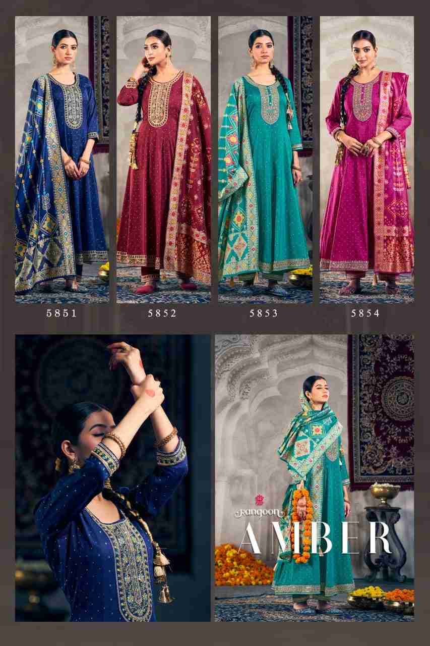 Amber By Rangoon 5851 To 5854 Series Beautiful Stylish Anarkali Suits Fancy Colorful Casual Wear & Ethnic Wear & Ready To Wear Jacquard Dresses At Wholesale Price