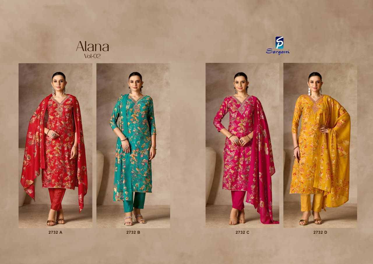 Alana Vol-2 By Sargam Prints 2732-A To 2732-D Series Beautiful Festive Suits Stylish Fancy Colorful Casual Wear & Ethnic Wear Pure Viscose Muslin Print Dresses At Wholesale Price