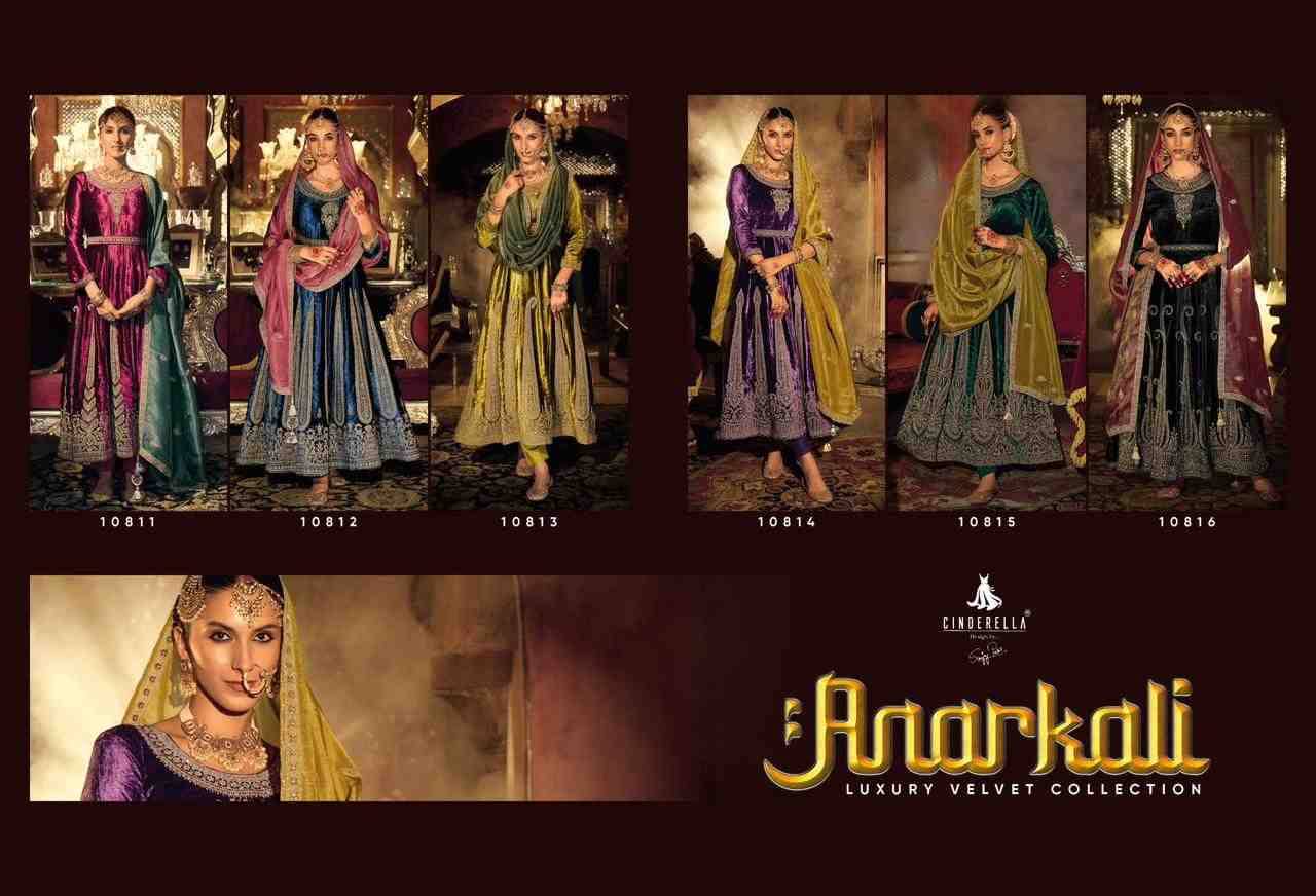 Anarkali By Cinderella 10811 To 10816 Series Beautiful Stylish Anarkali Suits Fancy Colorful Casual Wear & Ethnic Wear & Ready To Wear Viscose Velvet Dresses At Wholesale Price