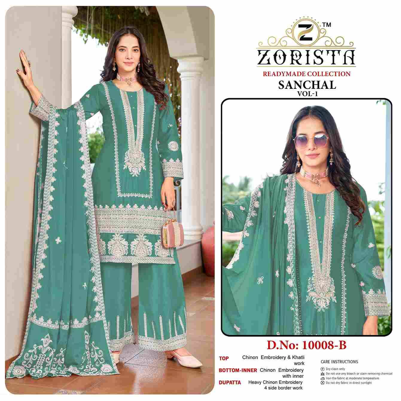 Sanchal Vol-1 By Zorista 10008-A To 10008-D Series Designer Pakistani Suits Beautiful Fancy Stylish Colorful Party Wear & Occasional Wear Chinnon With Embroidery Dresses At Wholesale Price