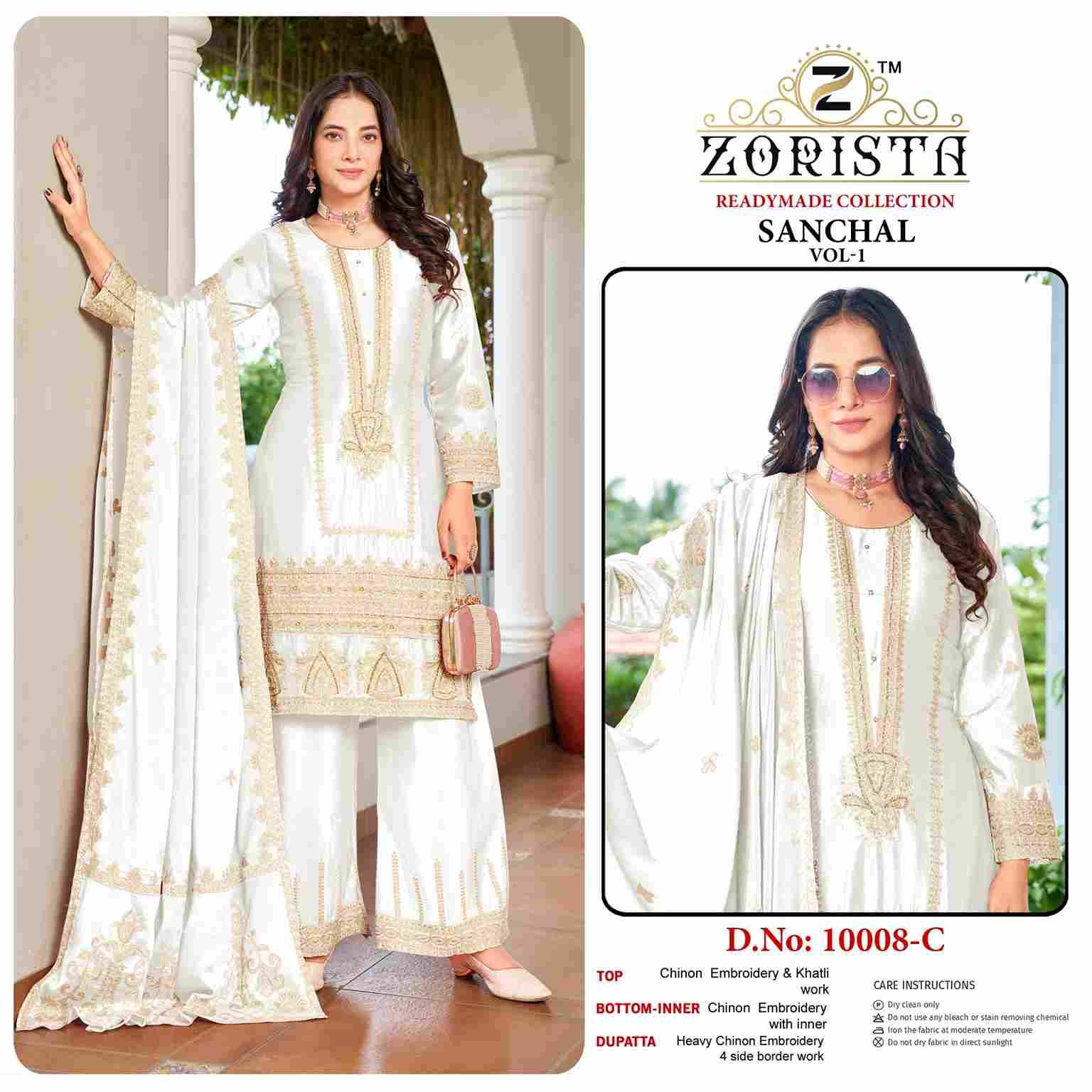 Sanchal Vol-1 By Zorista 10008-A To 10008-D Series Designer Pakistani Suits Beautiful Fancy Stylish Colorful Party Wear & Occasional Wear Chinnon With Embroidery Dresses At Wholesale Price