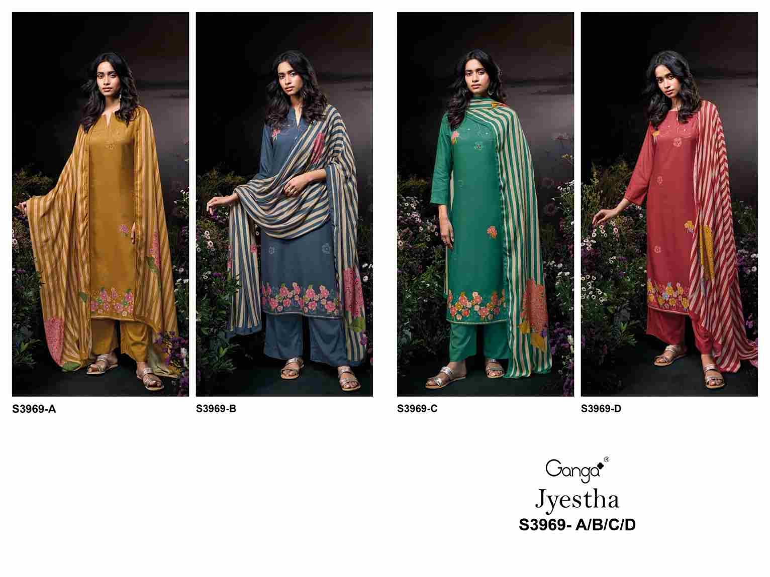 Jyestha-3969 By Ganga Fashion 3969-A To 3969-D Series Beautiful Festive Suits Colorful Stylish Fancy Casual Wear & Ethnic Wear Pure Pashmina Dresses At Wholesale Price