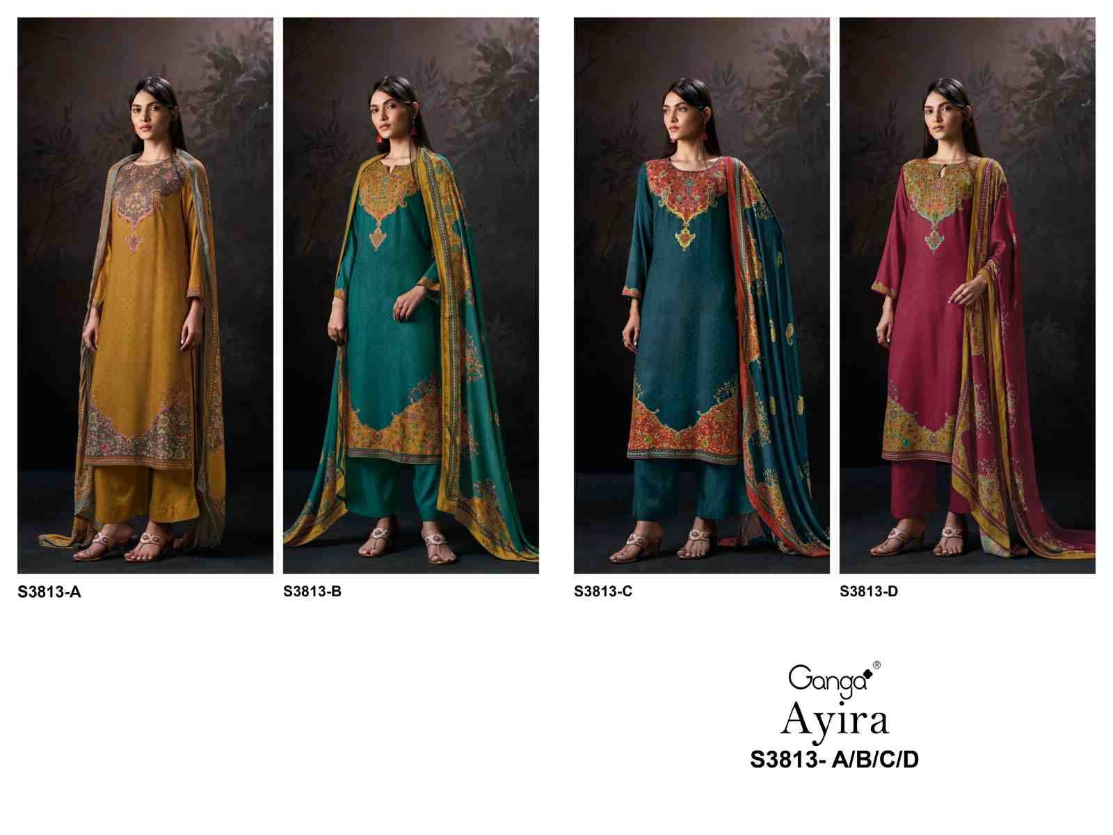 Ayira-3813 By Ganga Fashion 3813-A To 3813-D Series Beautiful Festive Suits Colorful Stylish Fancy Casual Wear & Ethnic Wear Pure Pashmina Jacquard Dresses At Wholesale Price