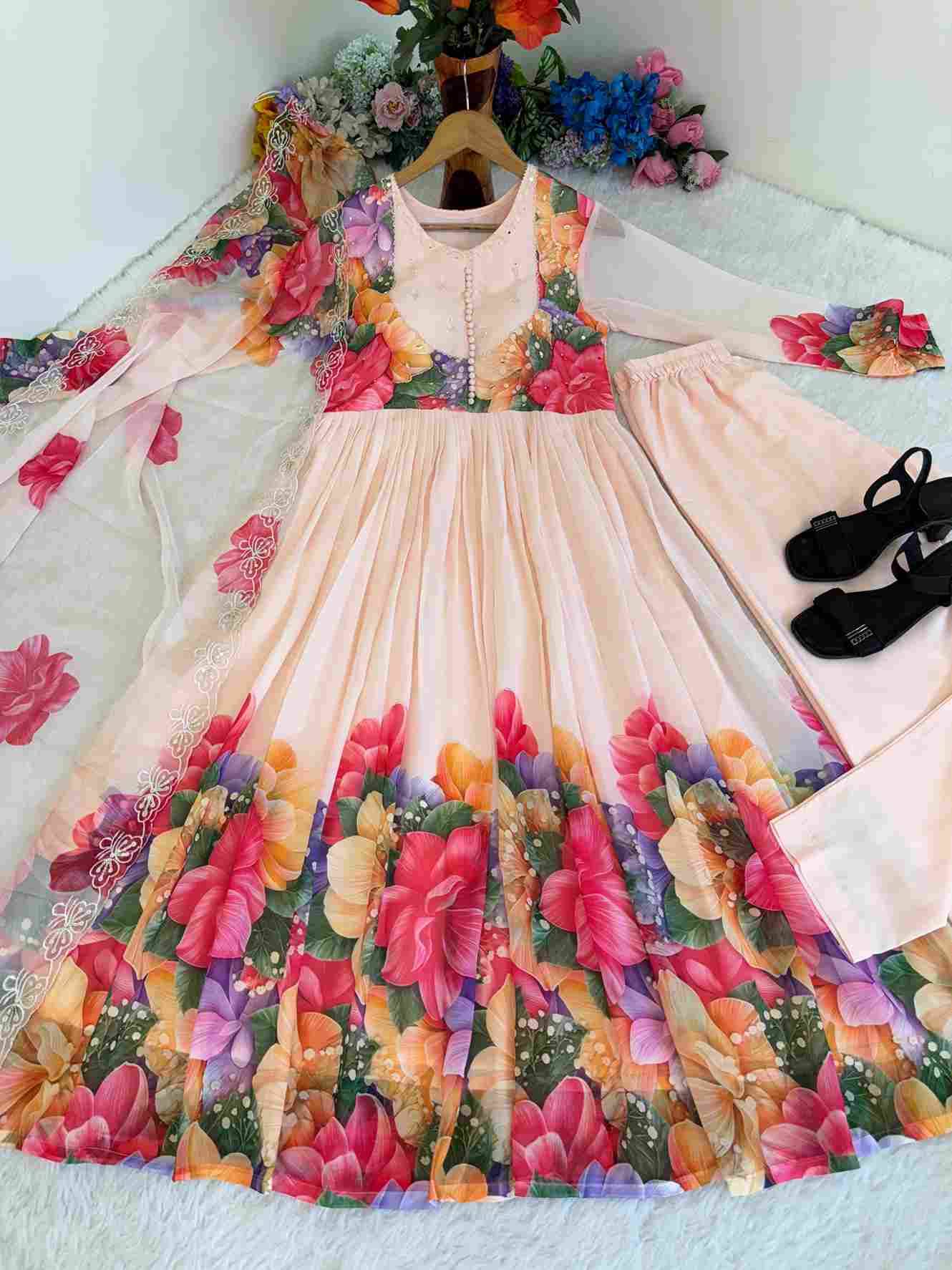Mb-515 By Fashid Wholesale Beautiful Stylish Fancy Colorful Casual Wear & Ethnic Wear Faux Georgette Gown At Wholesale Price