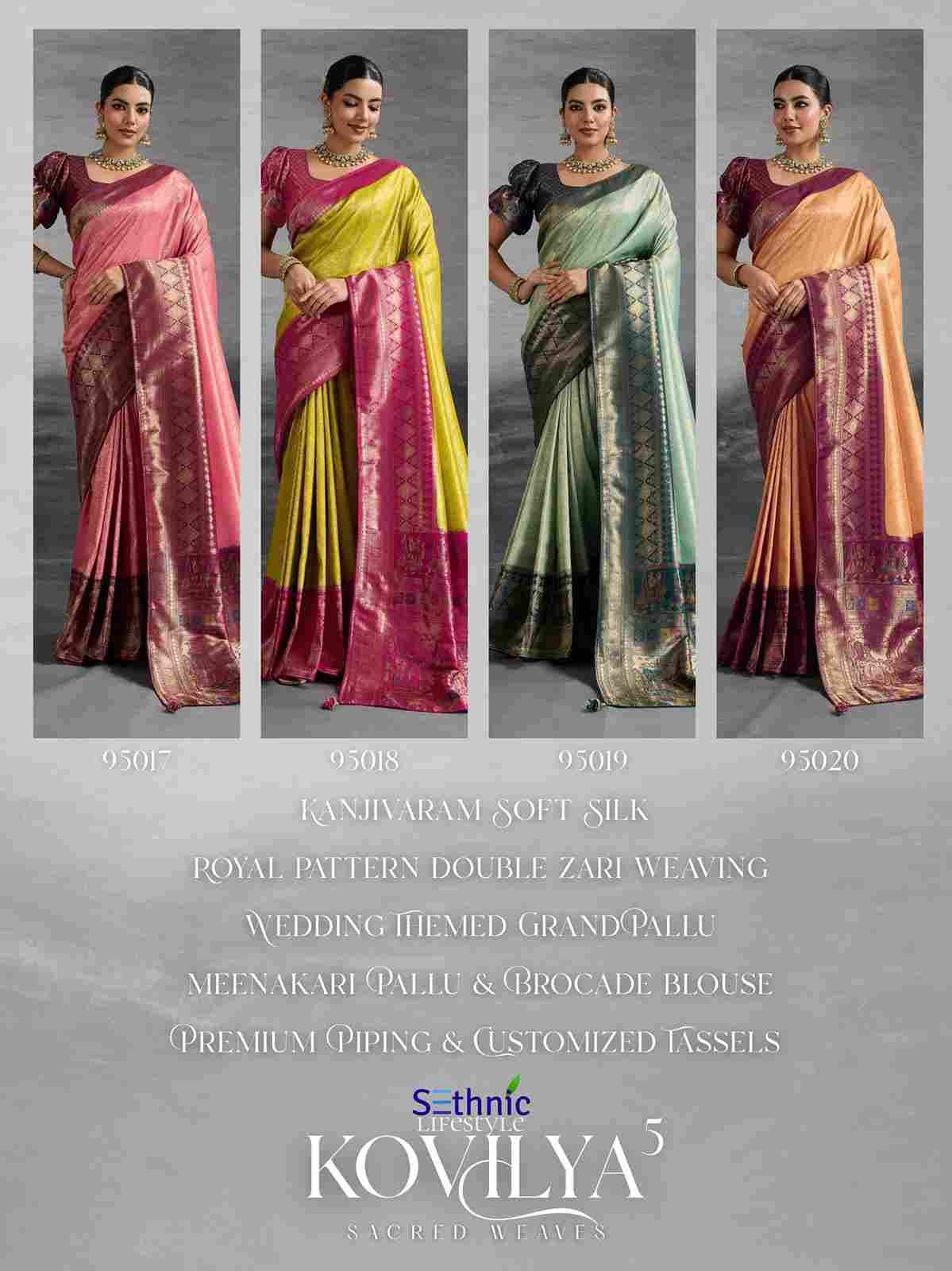 Kovilya Vol-5 By Sethnic 95017 To 95020 Series Indian Traditional Wear Collection Beautiful Stylish Fancy Colorful Party Wear & Occasional Wear Kanjivaram Silk Sarees At Wholesale Price
