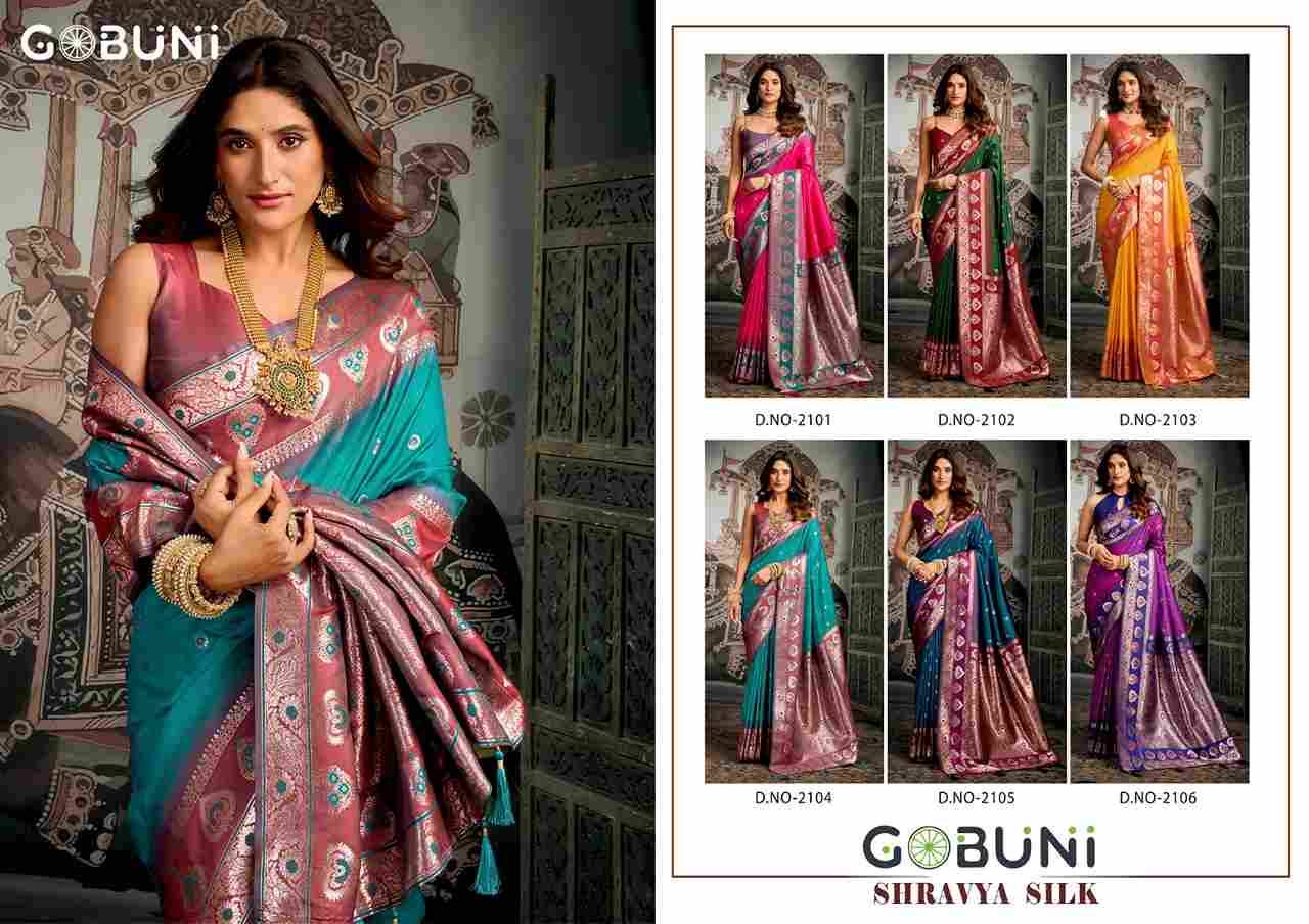 Shravya Silk By Gobuni 2101 To 2106 Series Indian Traditional Wear Collection Beautiful Stylish Fancy Colorful Party Wear & Occasional Wear Soft Silk Sarees At Wholesale Price