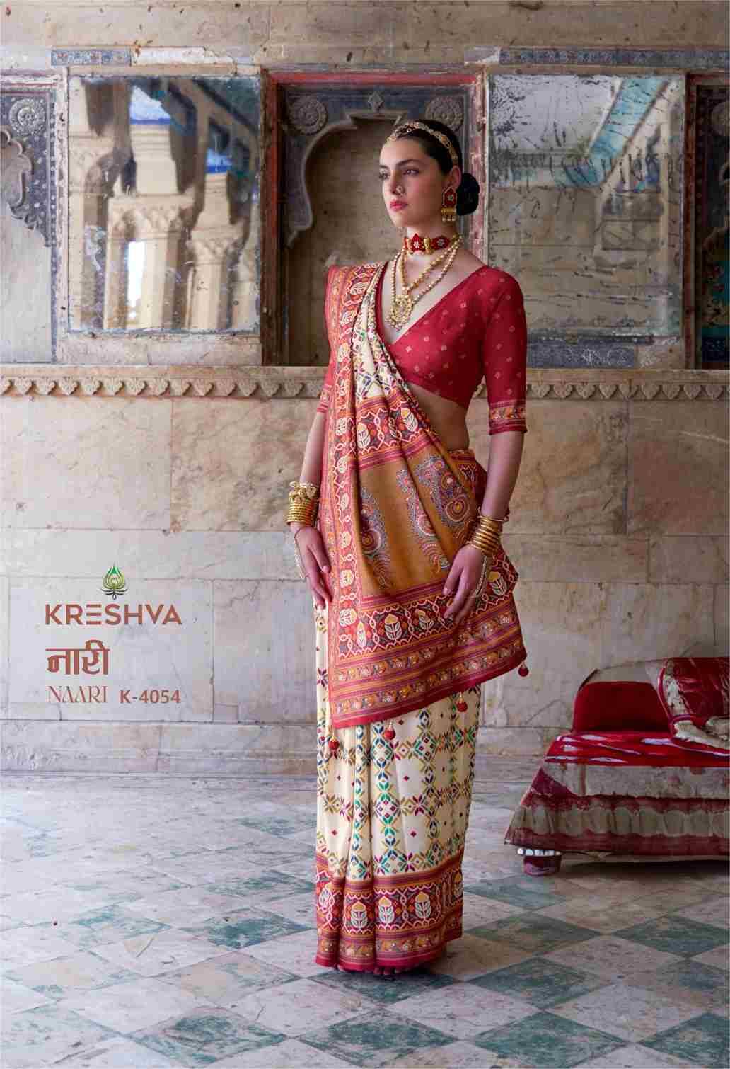 Naari By Kreshva 4054 To 4059 Series Indian Traditional Wear Collection Beautiful Stylish Fancy Colorful Party Wear & Occasional Wear Silk Sarees At Wholesale Price