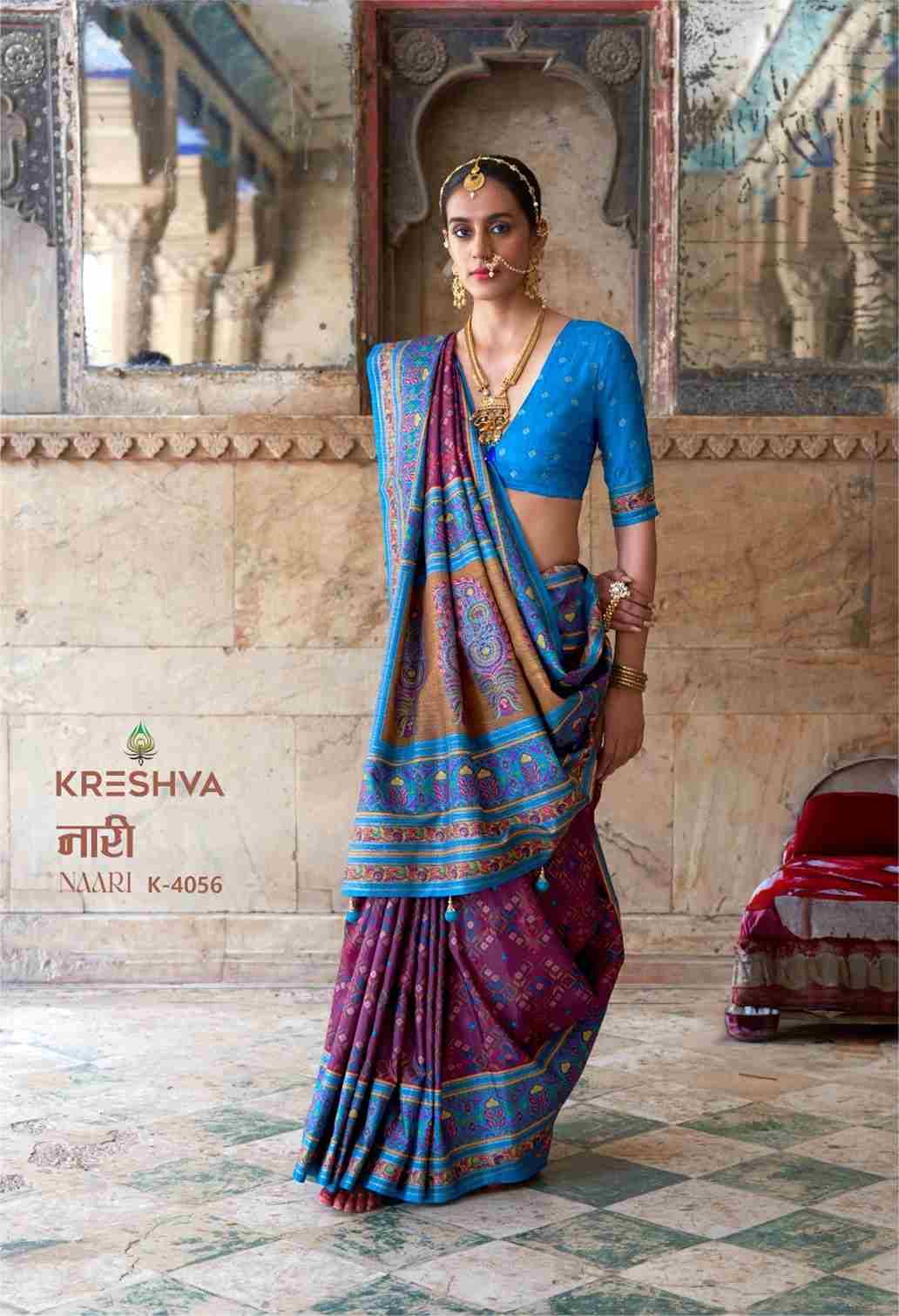 Naari By Kreshva 4054 To 4059 Series Indian Traditional Wear Collection Beautiful Stylish Fancy Colorful Party Wear & Occasional Wear Silk Sarees At Wholesale Price