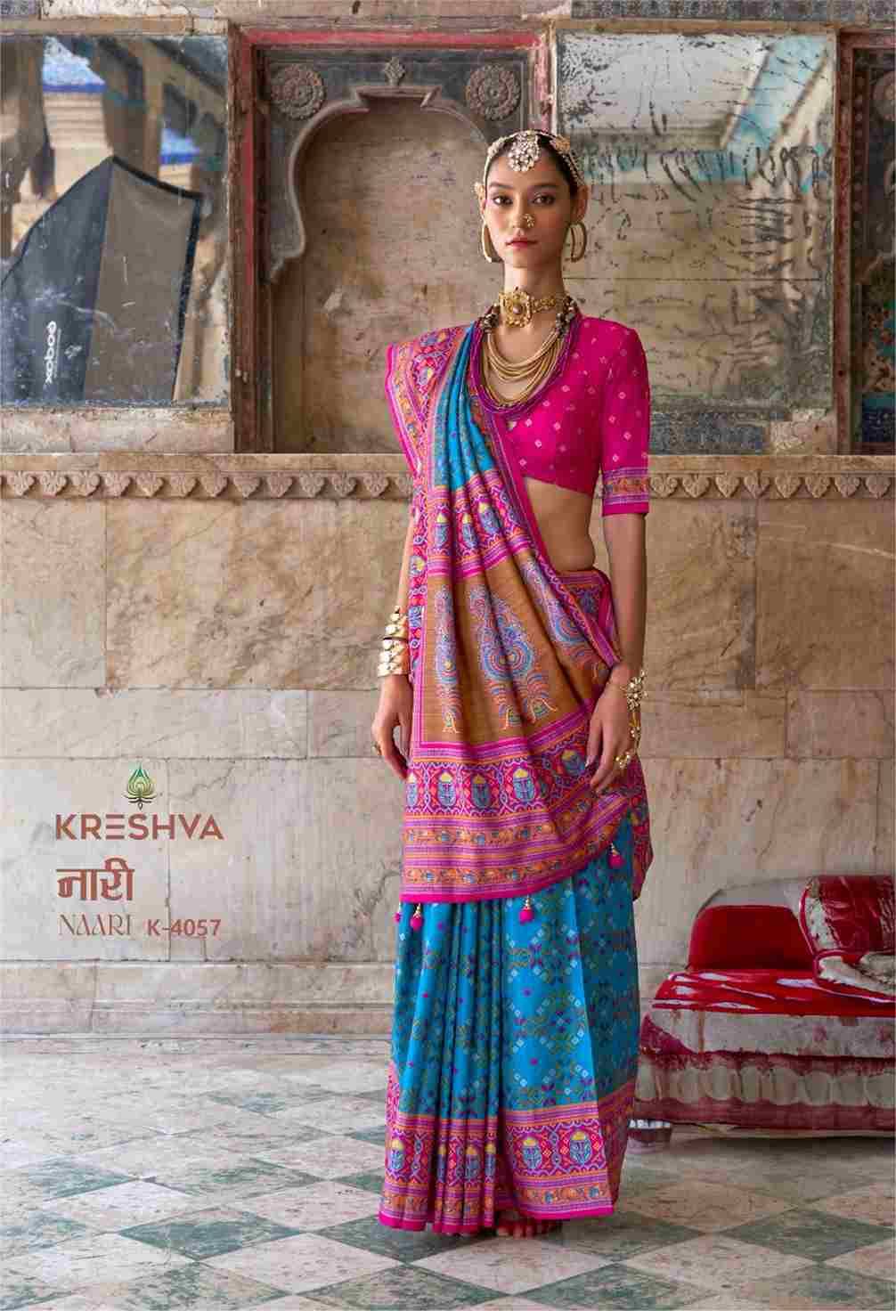 Naari By Kreshva 4054 To 4059 Series Indian Traditional Wear Collection Beautiful Stylish Fancy Colorful Party Wear & Occasional Wear Silk Sarees At Wholesale Price