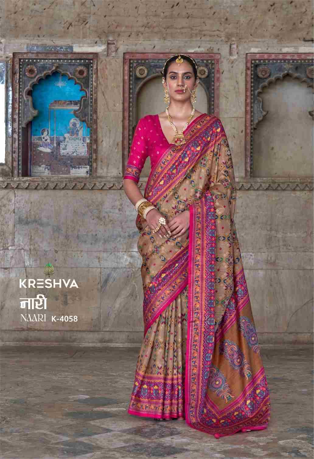 Naari By Kreshva 4054 To 4059 Series Indian Traditional Wear Collection Beautiful Stylish Fancy Colorful Party Wear & Occasional Wear Silk Sarees At Wholesale Price