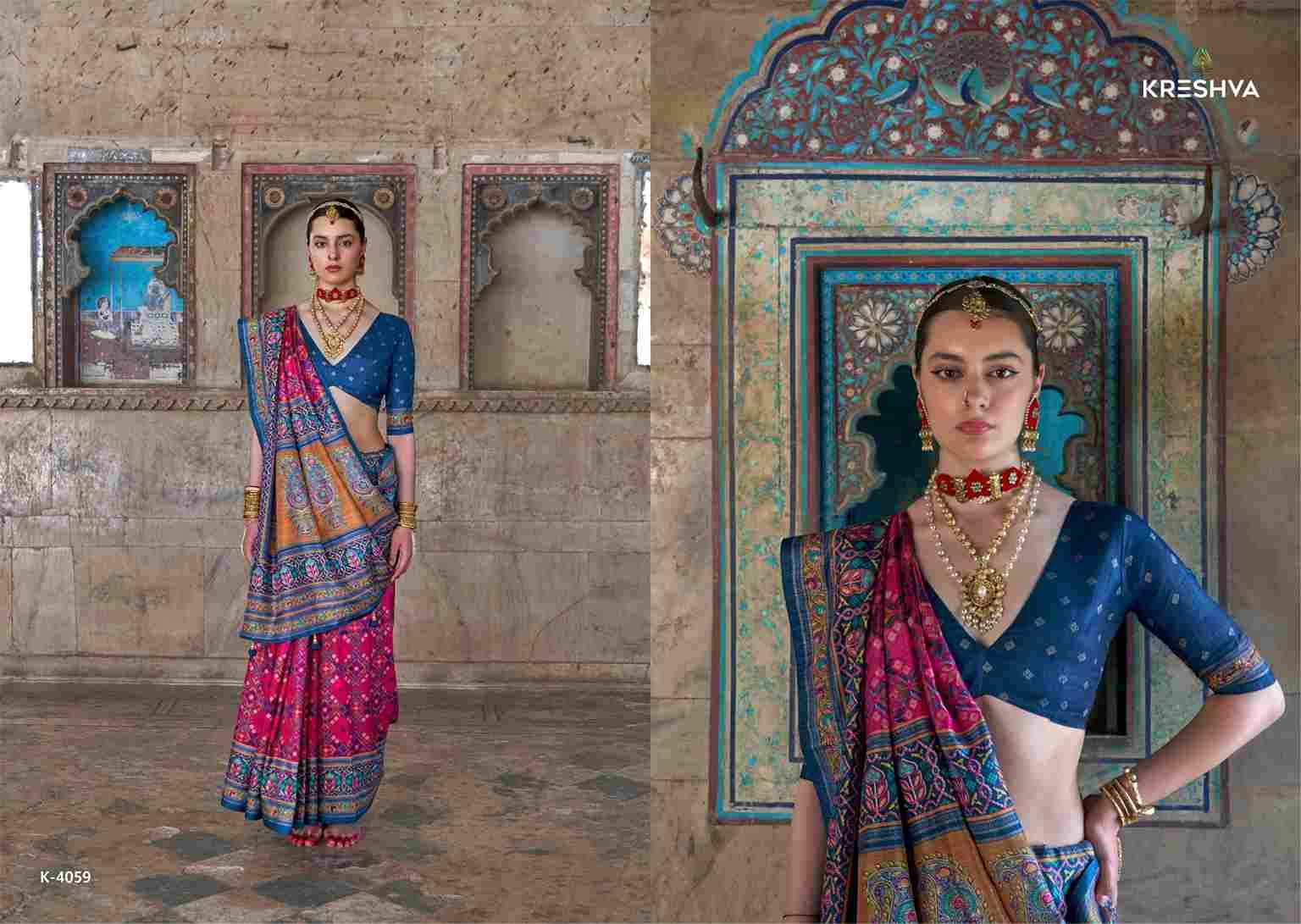Naari By Kreshva 4054 To 4059 Series Indian Traditional Wear Collection Beautiful Stylish Fancy Colorful Party Wear & Occasional Wear Silk Sarees At Wholesale Price