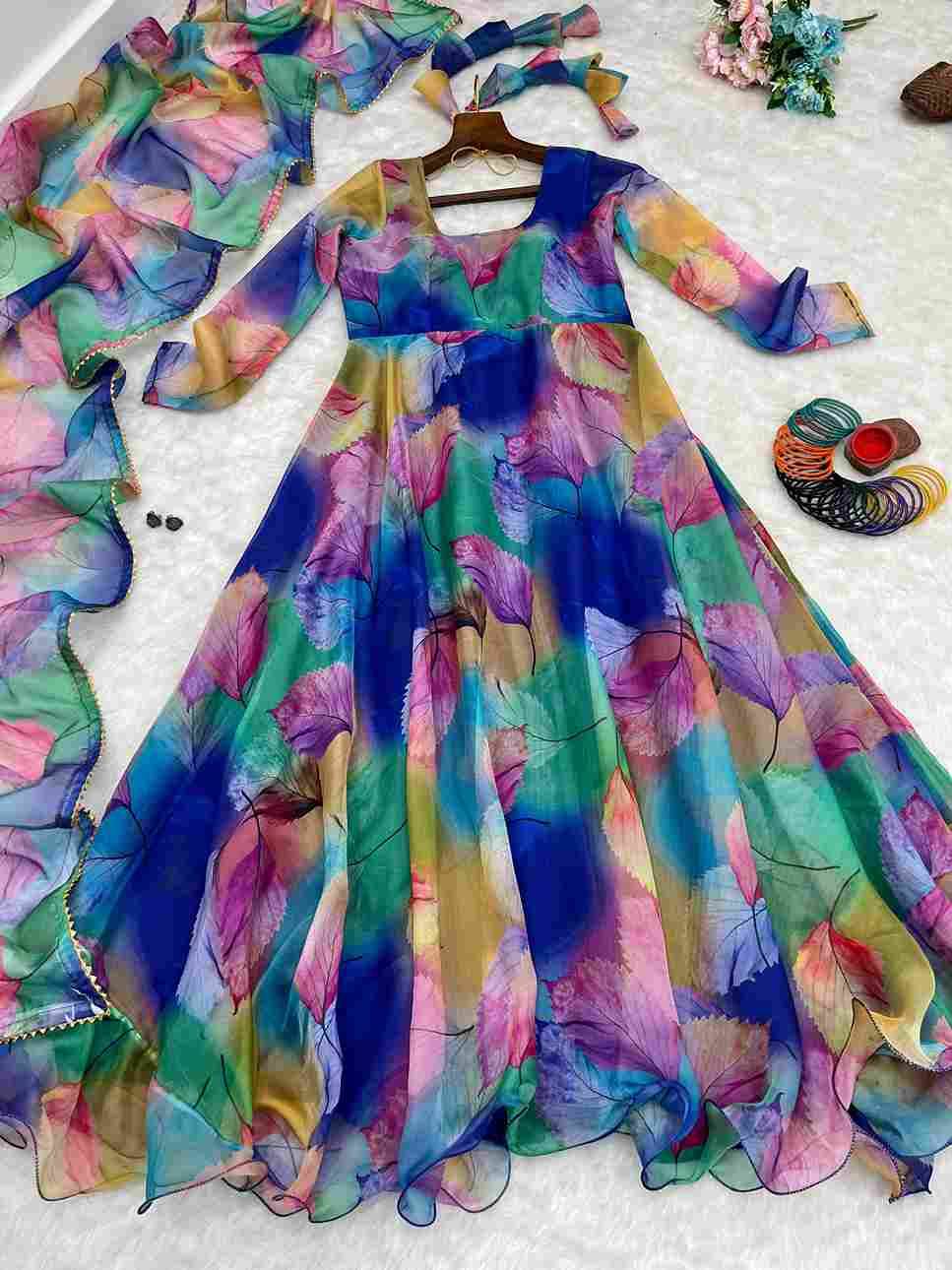 Mb-500 By Fashid Wholesale Designer Beautiful Collection Occasional Wear & Party Wear Organza Taby Silk Gowns At Wholesale Price