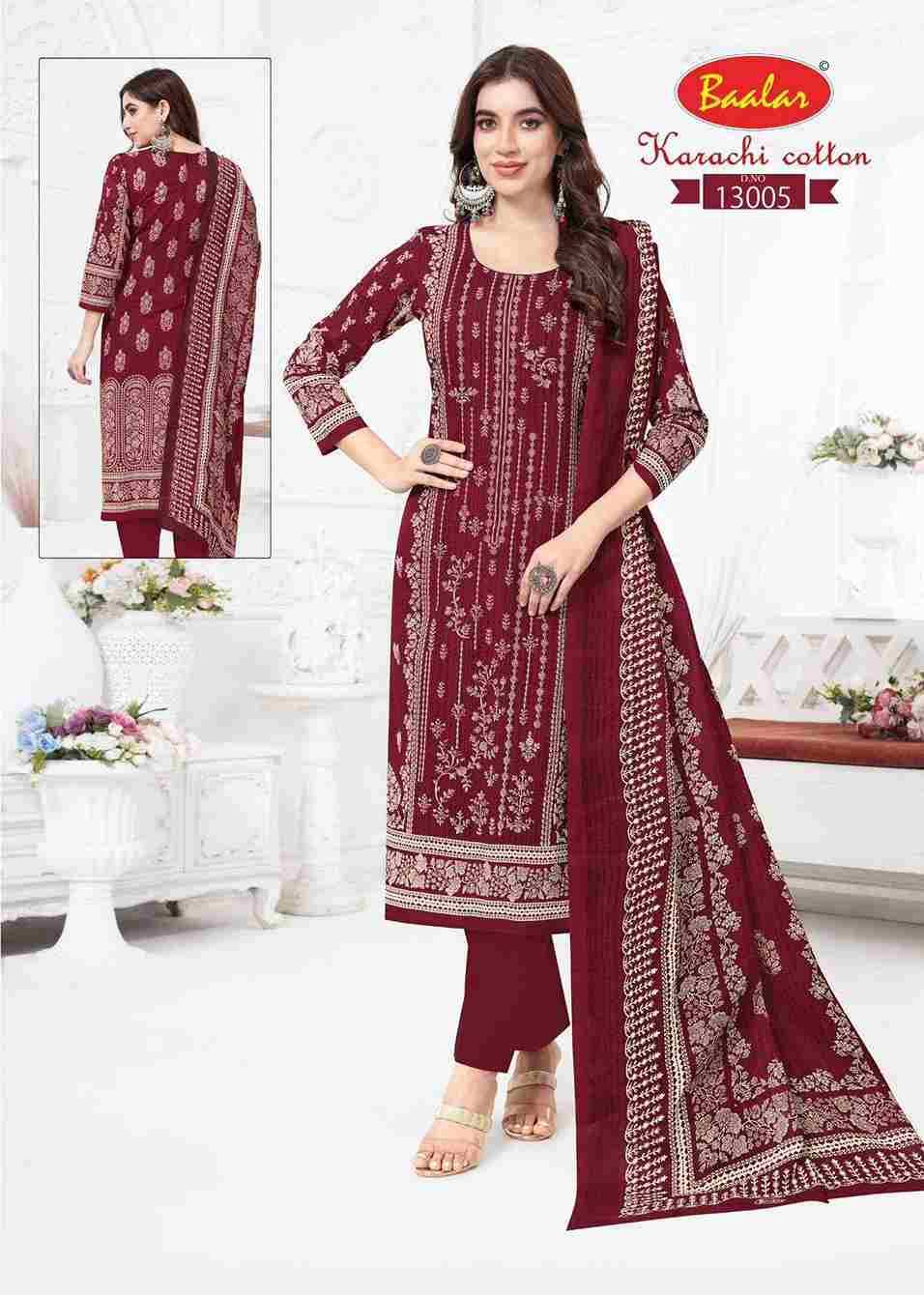 Karachi Cotton Vol-13 By Baalar Fashion 13005 To 13013 Series Beautiful Stylish Festive Suits Fancy Colorful Casual Wear & Ethnic Wear & Ready To Wear Pure Lawn Cotton Dresses At Wholesale Price