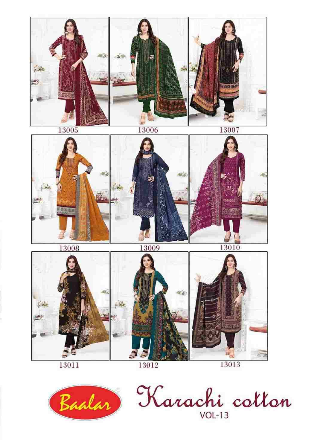 Karachi Cotton Vol-13 By Baalar Fashion 13005 To 13013 Series Beautiful Stylish Festive Suits Fancy Colorful Casual Wear & Ethnic Wear & Ready To Wear Pure Lawn Cotton Dresses At Wholesale Price