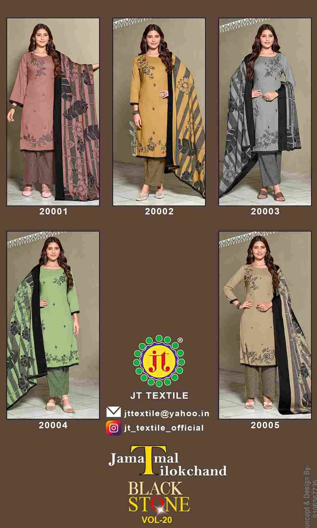 Black Stone Vol-20 By JT 20001 To 20005 Series Beautiful Festive Suits Colorful Stylish Fancy Casual Wear & Ethnic Wear Rayon Dresses At Wholesale Price