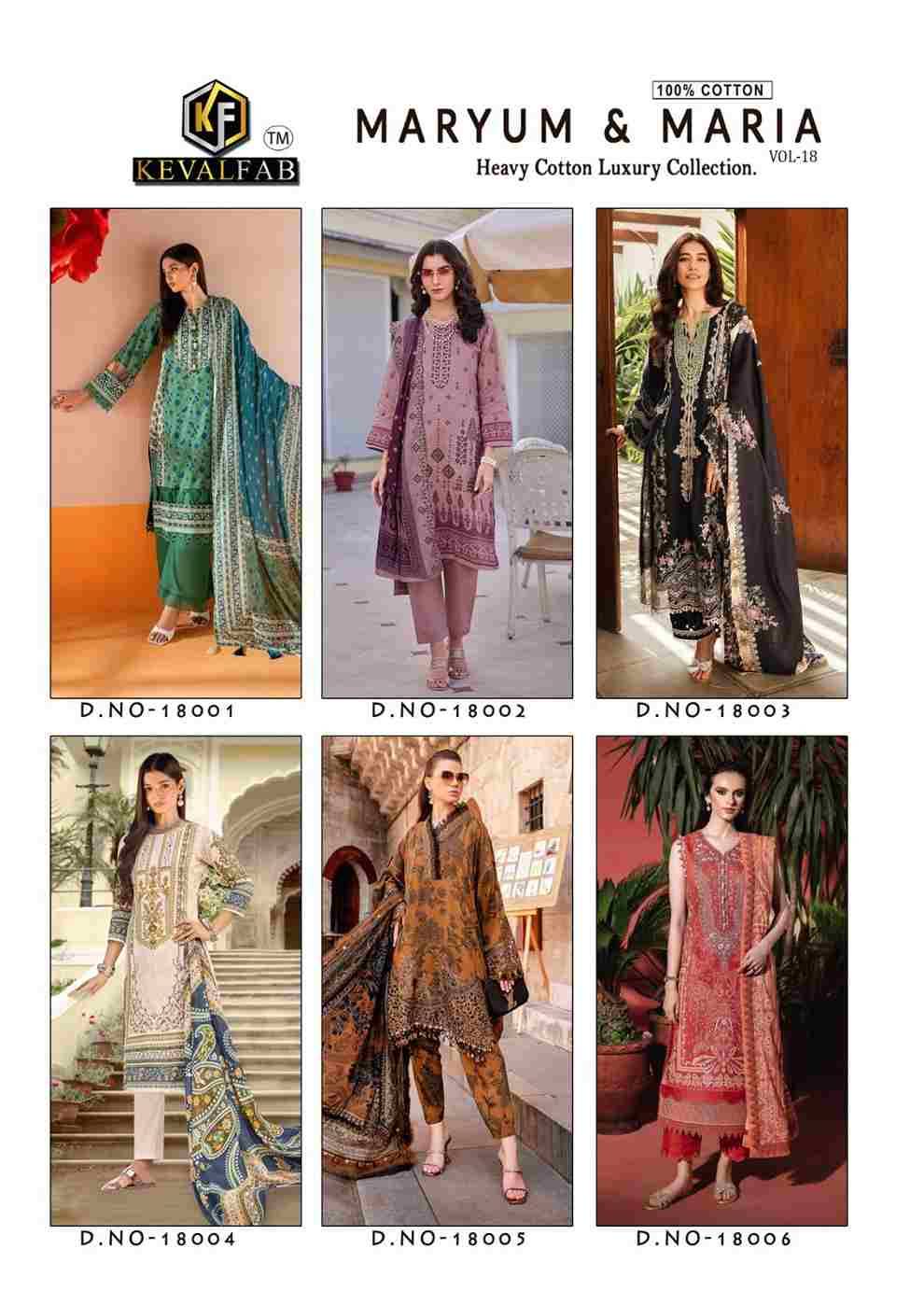 Maryum And Maria Vol-18 By Keval Fab 18001 To 18006 Series Beautiful Stylish Festive Suits Fancy Colorful Casual Wear & Ethnic Wear & Ready To Wear Heavy Cotton Print Dresses At Wholesale Price