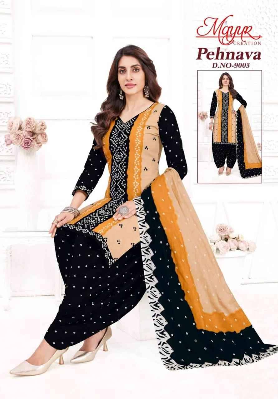 Pehnava Vol-9 By Mayur Creation 9001 To 9010 Series Beautiful Festive Suits Stylish Fancy Colorful Casual Wear & Ethnic Wear Heavy Cotton Print Dresses At Wholesale Price