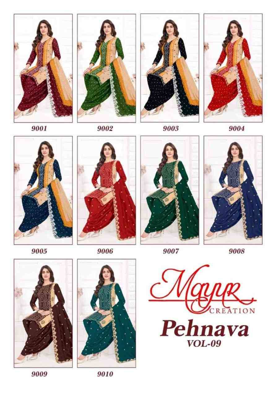 Pehnava Vol-9 By Mayur Creation 9001 To 9010 Series Beautiful Festive Suits Stylish Fancy Colorful Casual Wear & Ethnic Wear Heavy Cotton Print Dresses At Wholesale Price