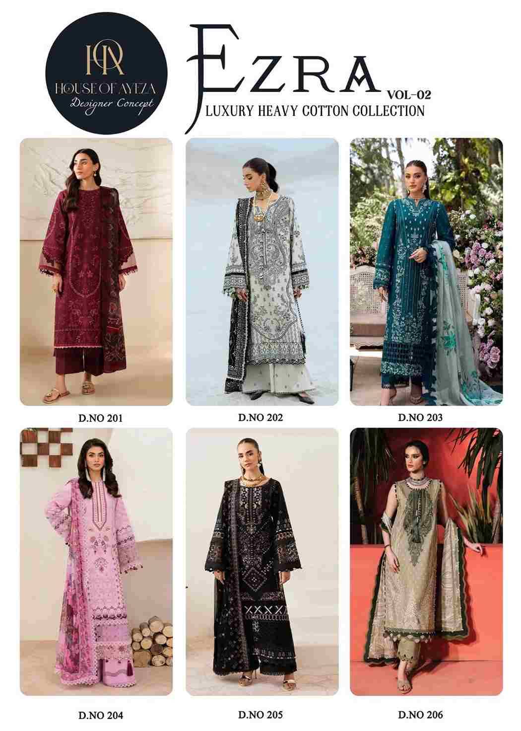 Ezra Vol-2 By House Of Ayeza 201 To 206 Series Beautiful Pakistani Suits Colorful Stylish Fancy Casual Wear & Ethnic Wear Pure Cotton Print Dresses At Wholesale Price