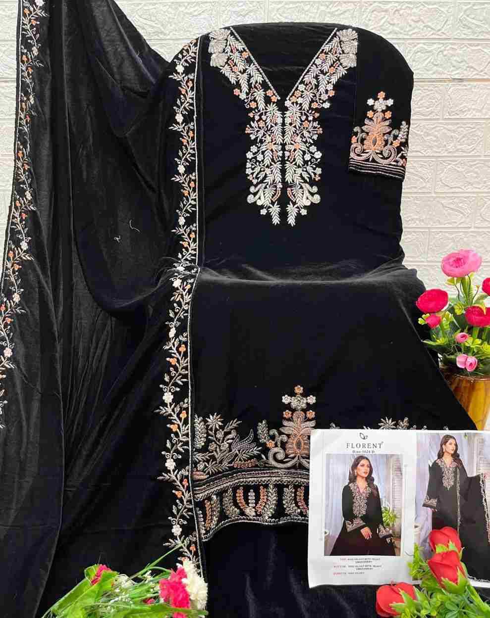 Florent 1024 Colours By Fashid Wholesale 1024-A To 1024-D Series Pakistani Suits Beautiful Fancy Colorful Stylish Party Wear & Occasional Wear Velvet Embroidery Dresses At Wholesale Price