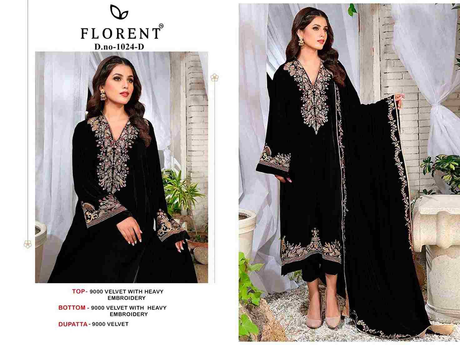 Florent 1024 Colours By Fashid Wholesale 1024-A To 1024-D Series Pakistani Suits Beautiful Fancy Colorful Stylish Party Wear & Occasional Wear Velvet Embroidery Dresses At Wholesale Price