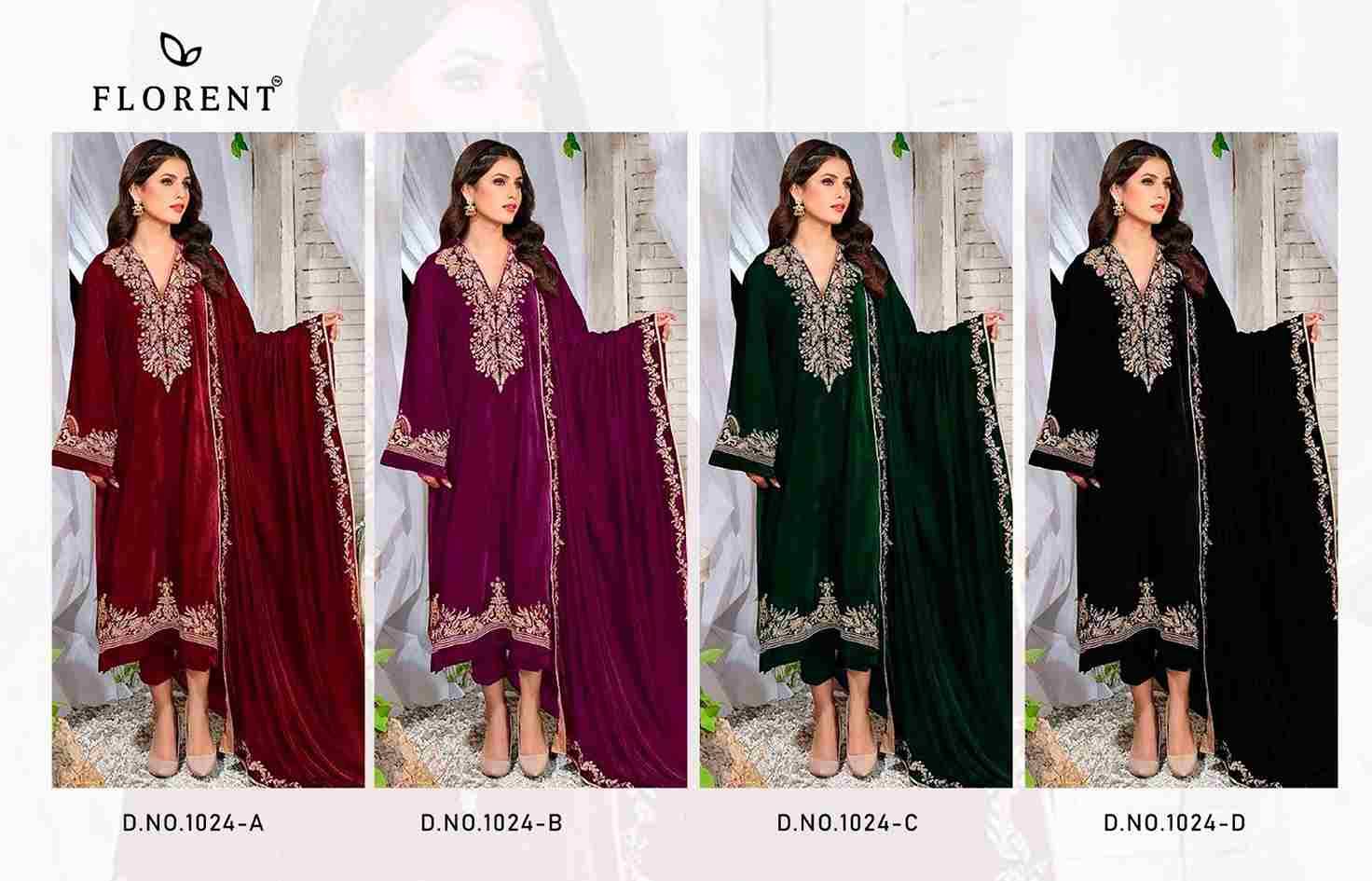 Florent 1024 Colours By Fashid Wholesale 1024-A To 1024-D Series Pakistani Suits Beautiful Fancy Colorful Stylish Party Wear & Occasional Wear Velvet Embroidery Dresses At Wholesale Price