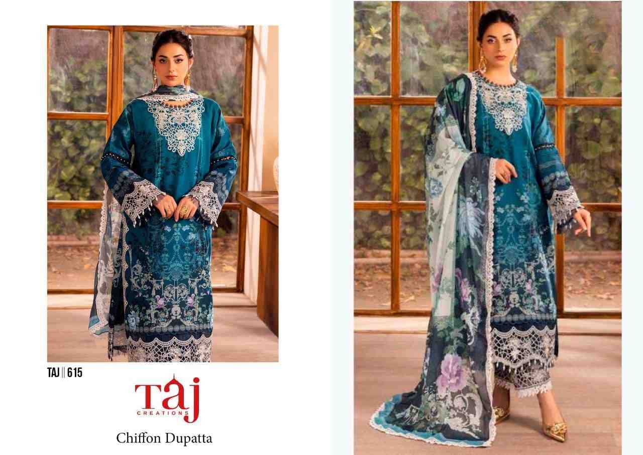 Taj Hit Design 615 By Taj Creation Beautiful Pakistani Suits Colorful Stylish Fancy Casual Wear & Ethnic Wear Pure Cotton Print With Embroidered Dresses At Wholesale Price