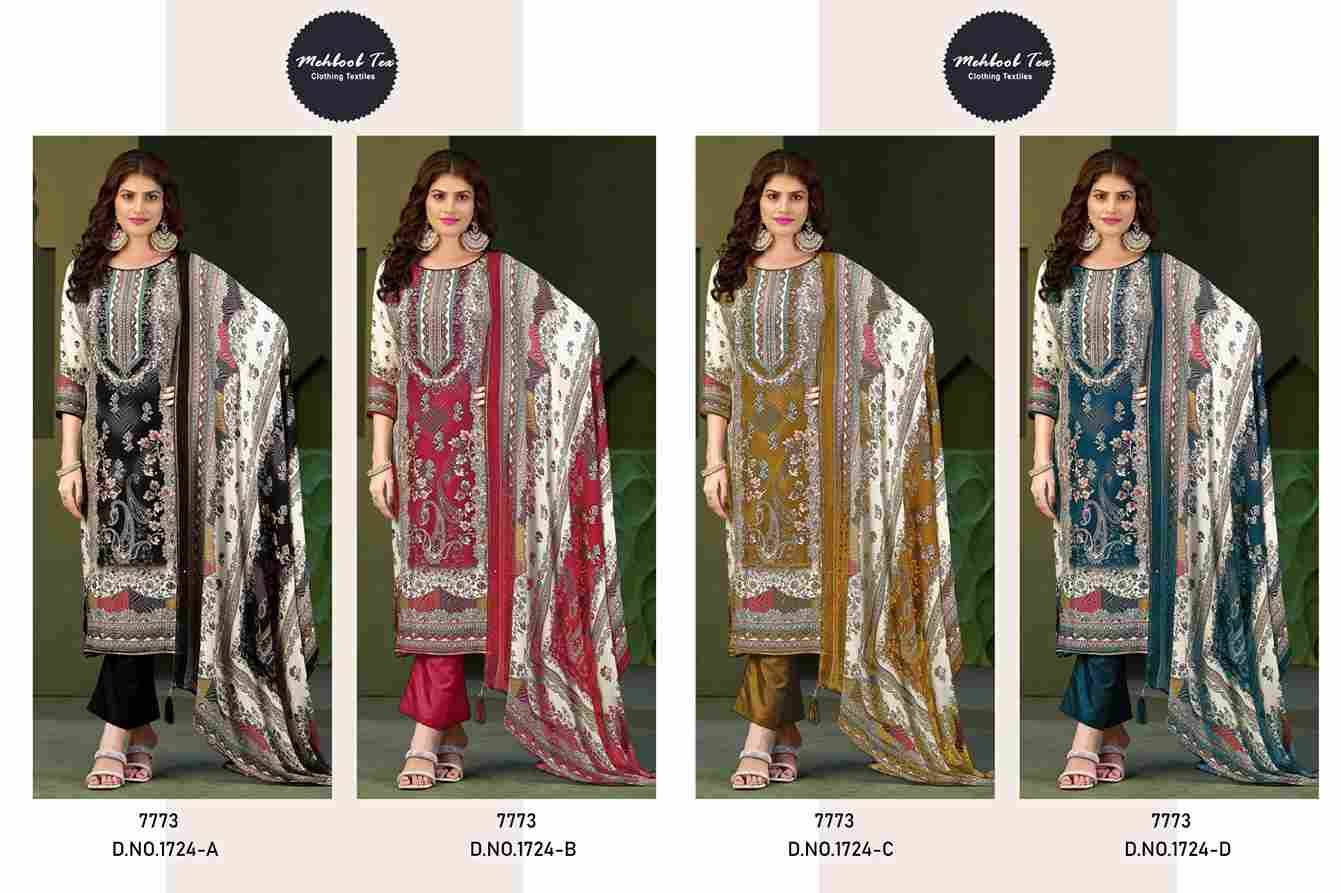 Mehboob Tex Hit Design 1724 Colours By Mehboob Tex 1724-A To 1724-D Series Beautiful Pakistani Suits Stylish Fancy Colorful Party Wear & Occasional Wear Pure Viscose Muslin Dresses At Wholesale Price