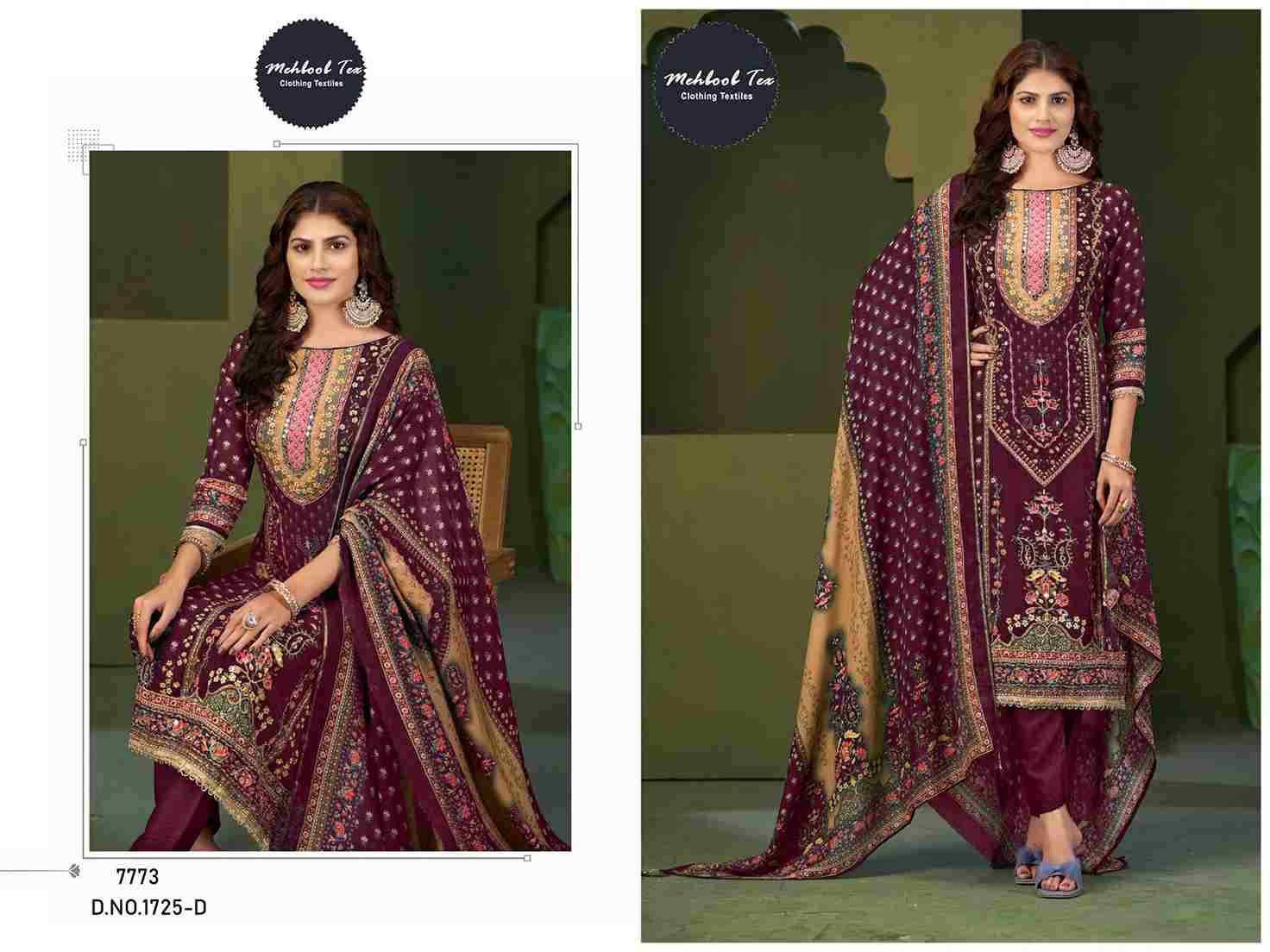Mehboob Tex Hit Design 1725 Colours By Mehboob Tex 1725-A To 1725-D Series Beautiful Pakistani Suits Stylish Fancy Colorful Party Wear & Occasional Wear Pure Viscose Muslin Dresses At Wholesale Price