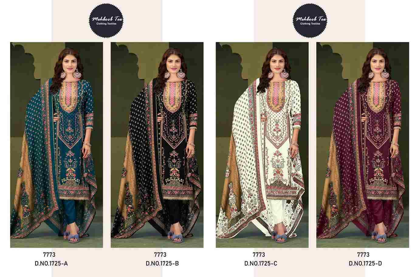 Mehboob Tex Hit Design 1725 Colours By Mehboob Tex 1725-A To 1725-D Series Beautiful Pakistani Suits Stylish Fancy Colorful Party Wear & Occasional Wear Pure Viscose Muslin Dresses At Wholesale Price