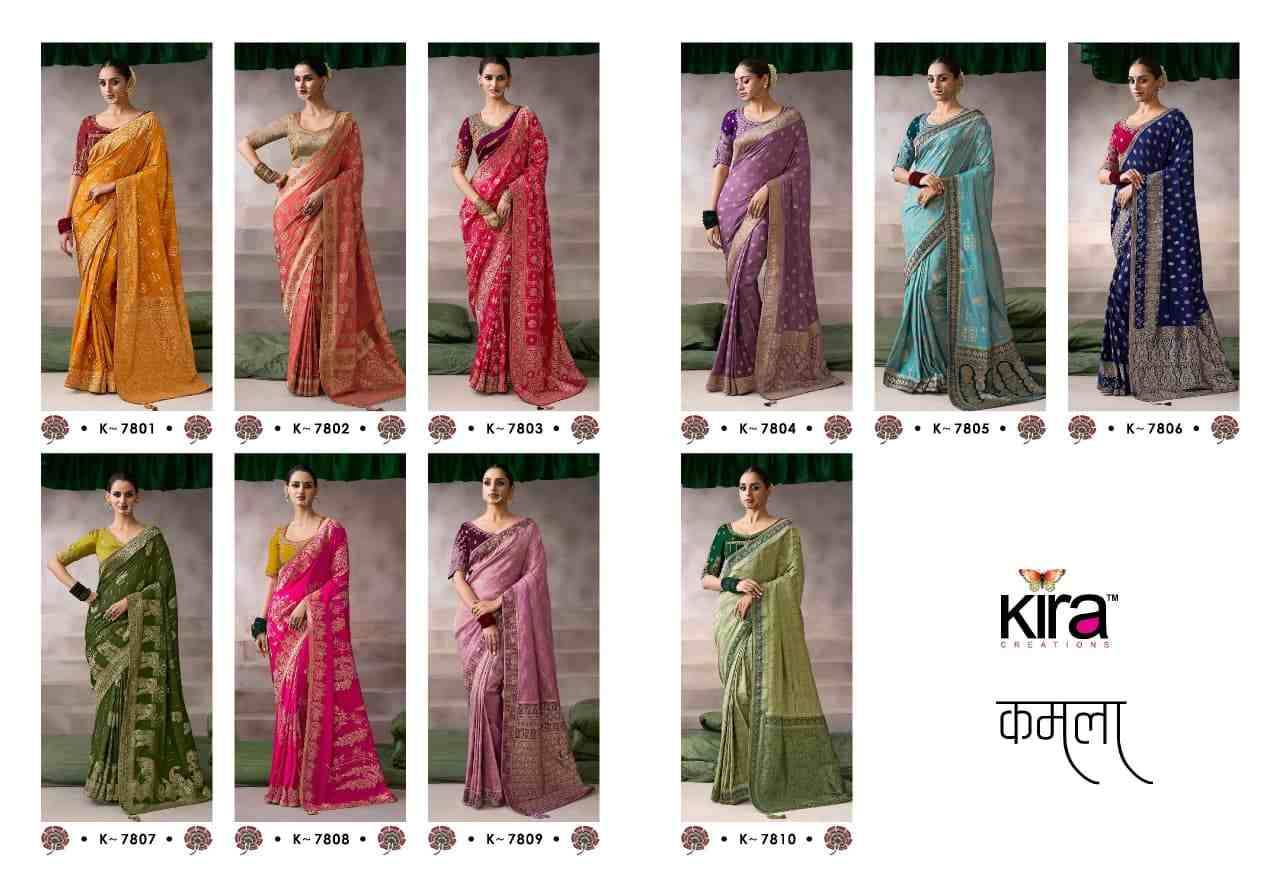Kamala By Kira 7801 To 7810 Series Indian Traditional Wear Collection Beautiful Stylish Fancy Colorful Party Wear & Occasional Wear Pure Silk Sarees At Wholesale Price