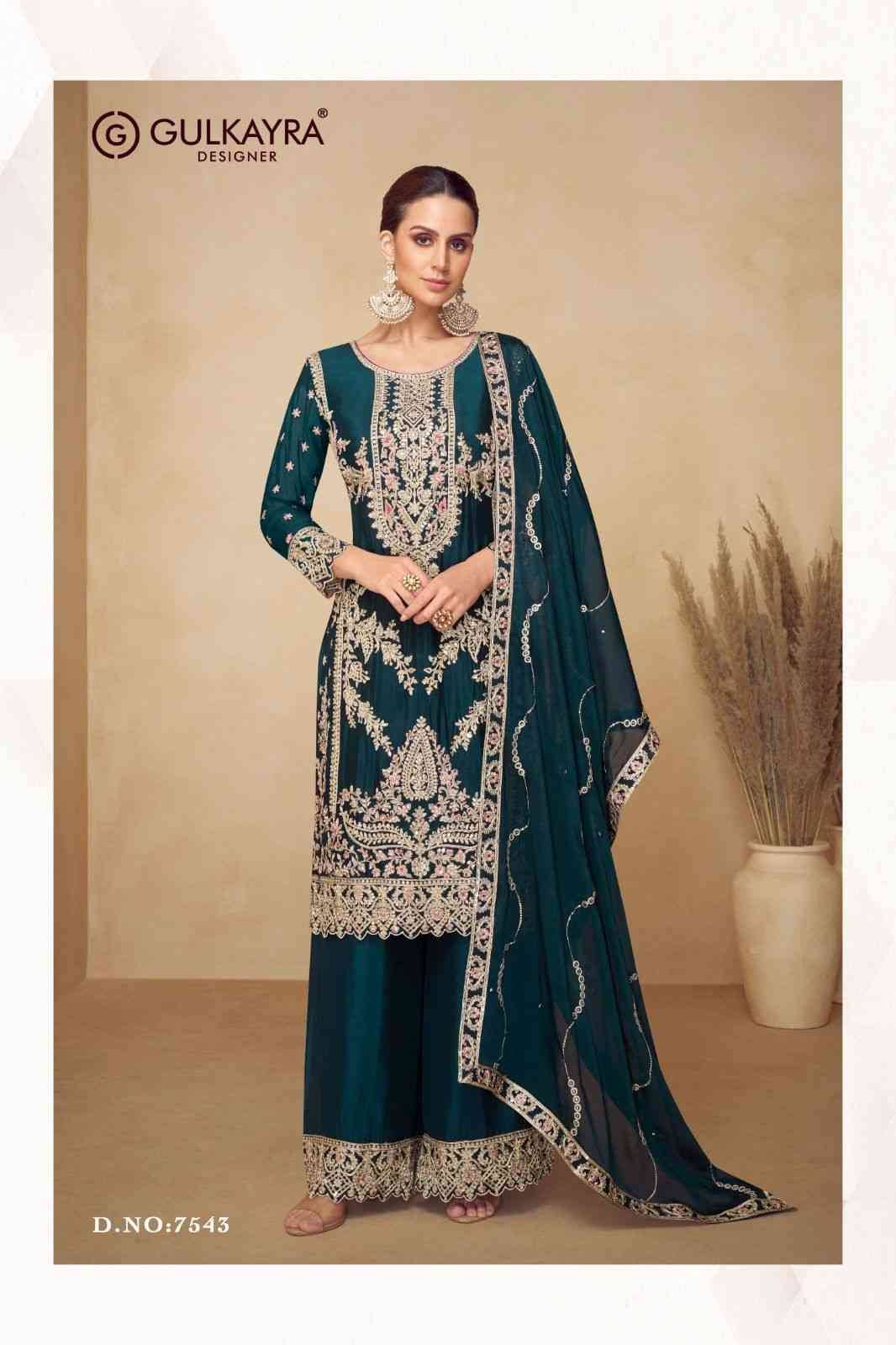 Pahal By Gulkayra Designer 7542 To 7544 Series Beautiful Festive Suits Colorful Stylish Fancy Casual Wear & Ethnic Wear Chinnon Dresses At Wholesale Price