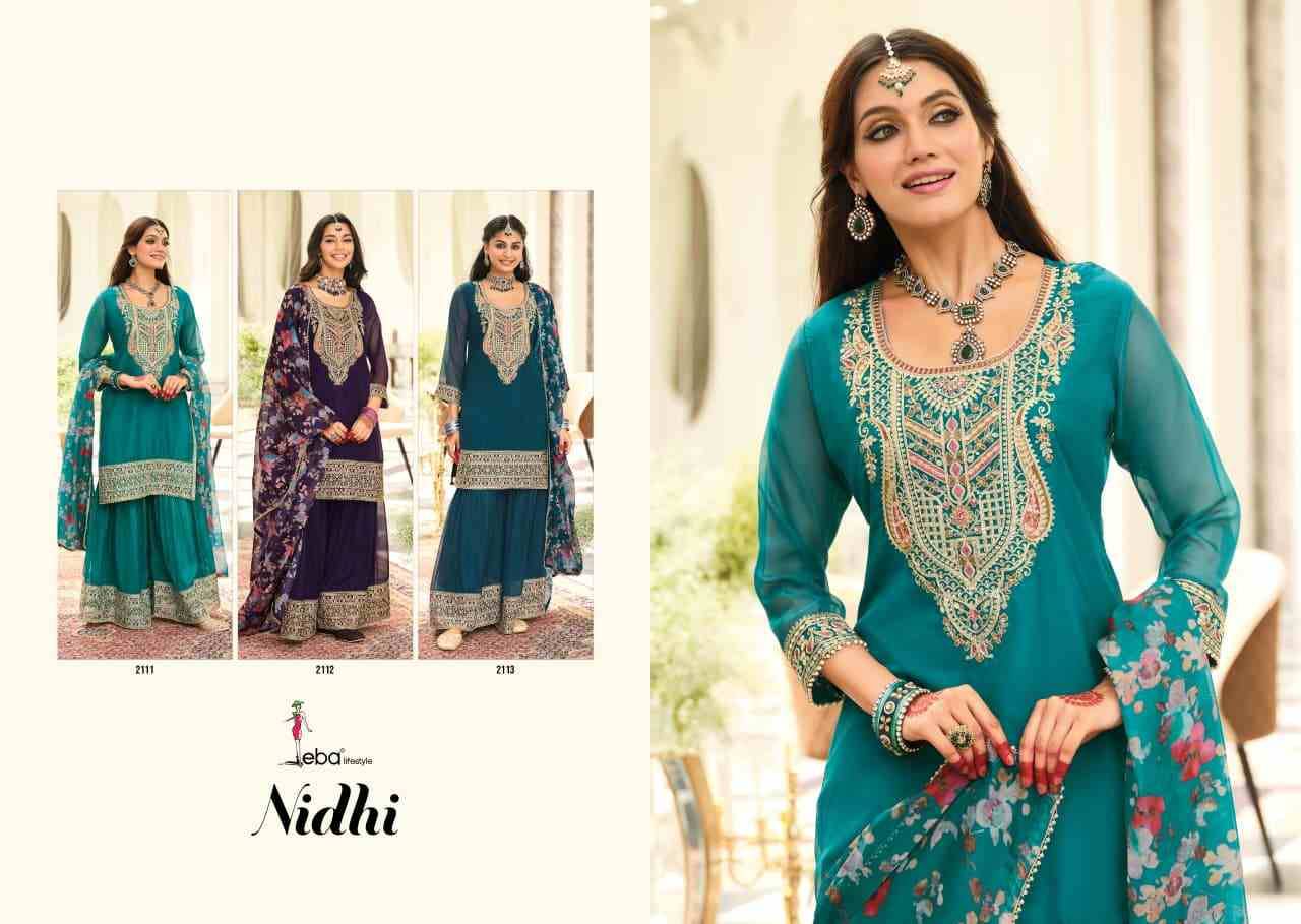 Nidhi By Eba Lifestyle 2111 To 2113 Series Beautiful Festive Suits Colorful Stylish Fancy Casual Wear & Ethnic Wear Heavy Organza Embroidery Dresses At Wholesale Price
