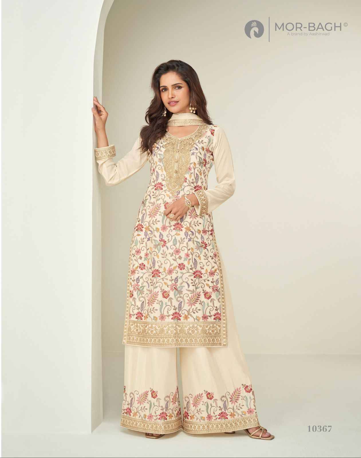 Sakshi By Mor-Bagh 10366 To 10367 Series Beautiful Festive Suits Colorful Stylish Fancy Casual Wear & Ethnic Wear Chinnon Silk With Work Dresses At Wholesale Price