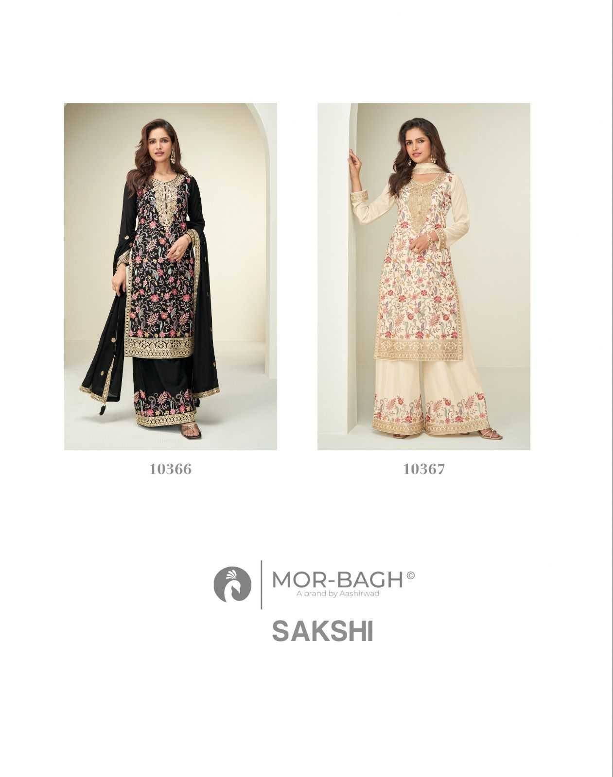 Sakshi By Mor-Bagh 10366 To 10367 Series Beautiful Festive Suits Colorful Stylish Fancy Casual Wear & Ethnic Wear Chinnon Silk With Work Dresses At Wholesale Price
