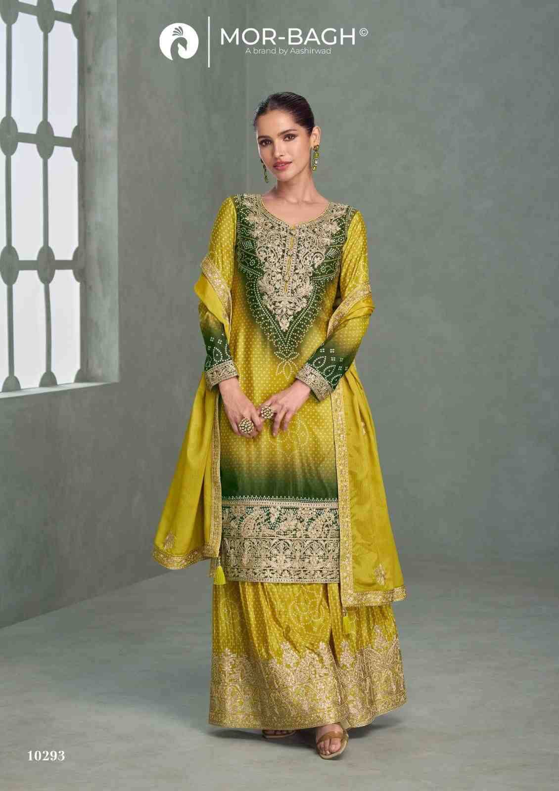 Aavya By Mor-Bagh 10292 To 10296 Series Beautiful Sharara Suits Colorful Stylish Fancy Casual Wear & Ethnic Wear Chinnon Silk With Work Dresses At Wholesale Price