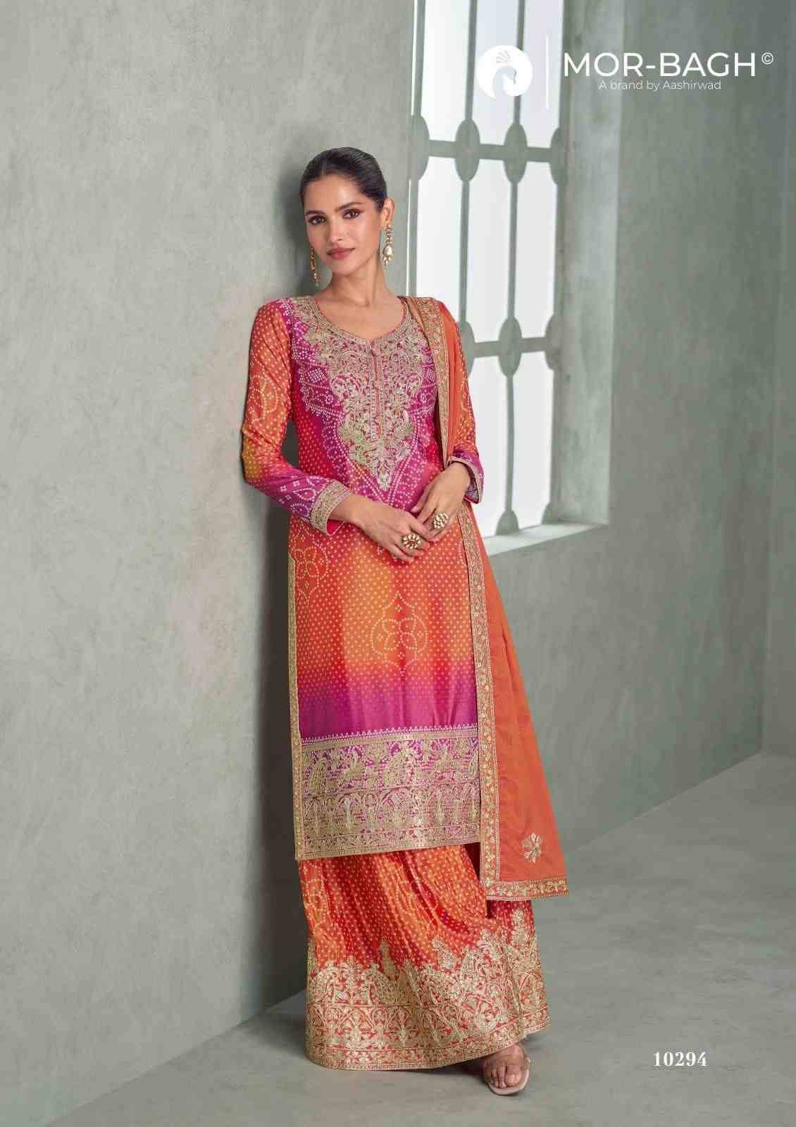 Aavya By Mor-Bagh 10292 To 10296 Series Beautiful Sharara Suits Colorful Stylish Fancy Casual Wear & Ethnic Wear Chinnon Silk With Work Dresses At Wholesale Price