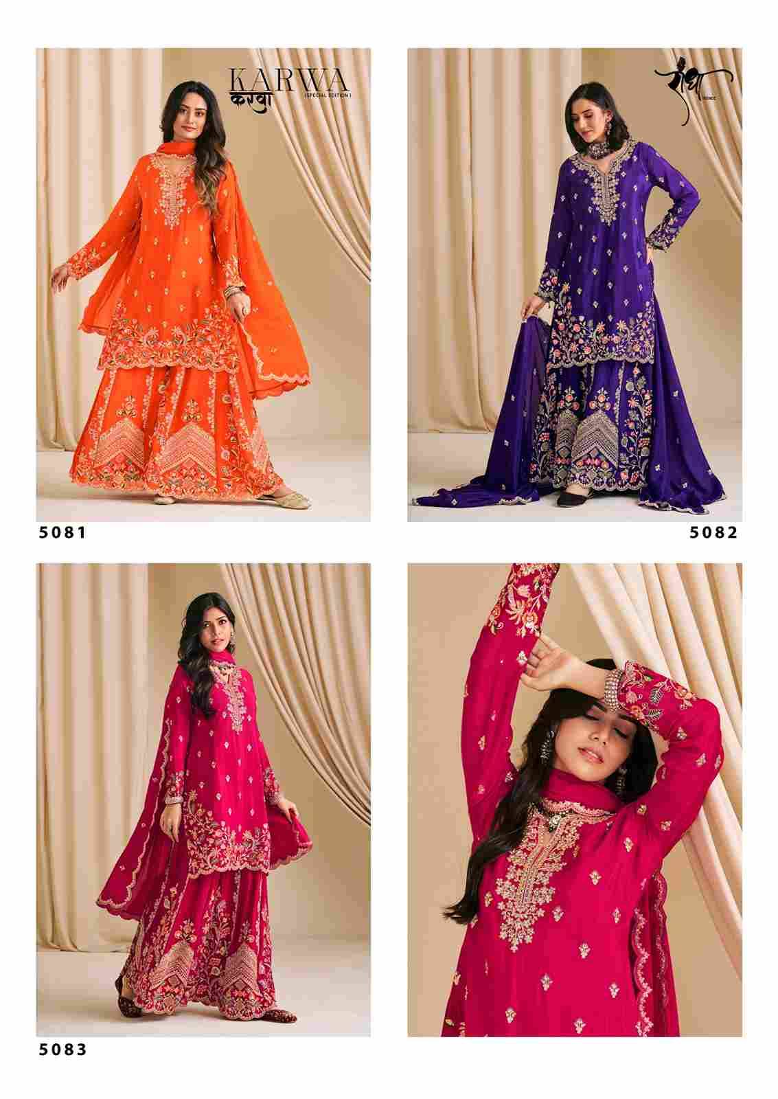 Karwa By Radha Trendz 5081 To 5083 Series Sharara Suits Beautiful Fancy Colorful Stylish Party Wear & Occasional Wear Premium Chinnon Dresses At Wholesale Price