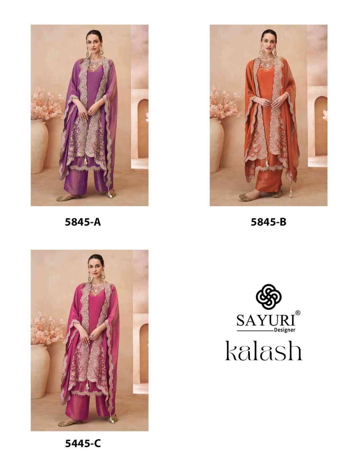 Kalash By Sayuri 5845-A To 5845-C Series Festive Suits Beautiful Fancy Colorful Stylish Party Wear & Occasional Wear Premium Silk Dresses At Wholesale Price
