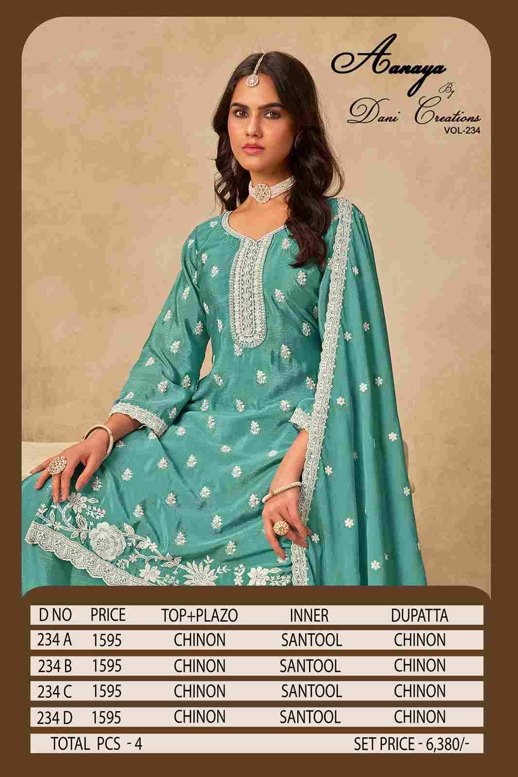 Aanaya Vol-234 By Twisha 234-A To 234-D Series Designer Sharara Suits Beautiful Fancy Colorful Stylish Party Wear & Occasional Wear Chinnon Dresses At Wholesale Price