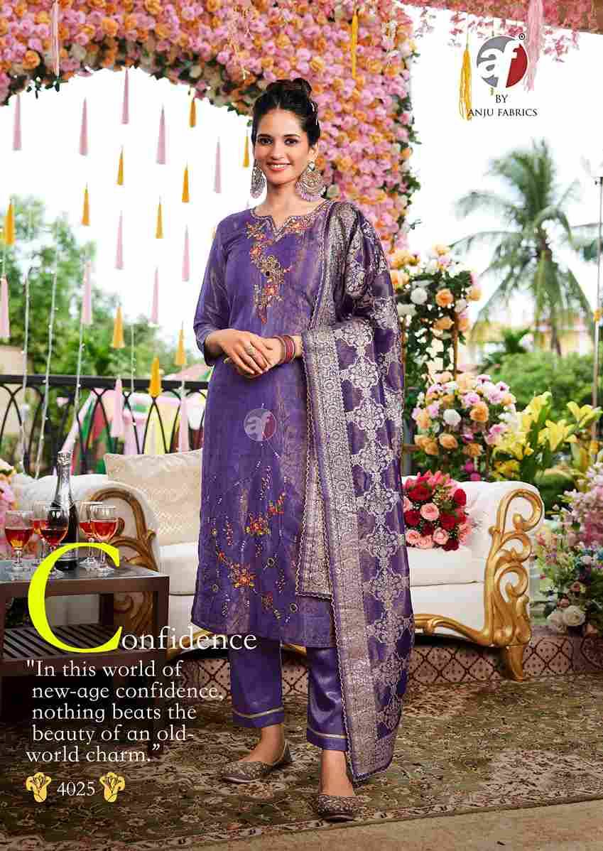 Rangat By Anju Fabrics 4021 To 4026 Series Designer Festive Suits Beautiful Stylish Fancy Colorful Party Wear & Occasional Wear Tissue Dresses At Wholesale Price