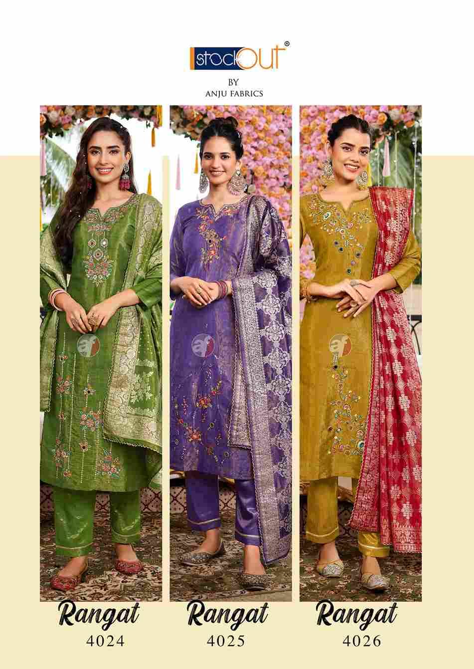 Rangat By Anju Fabrics 4021 To 4026 Series Designer Festive Suits Beautiful Stylish Fancy Colorful Party Wear & Occasional Wear Tissue Dresses At Wholesale Price