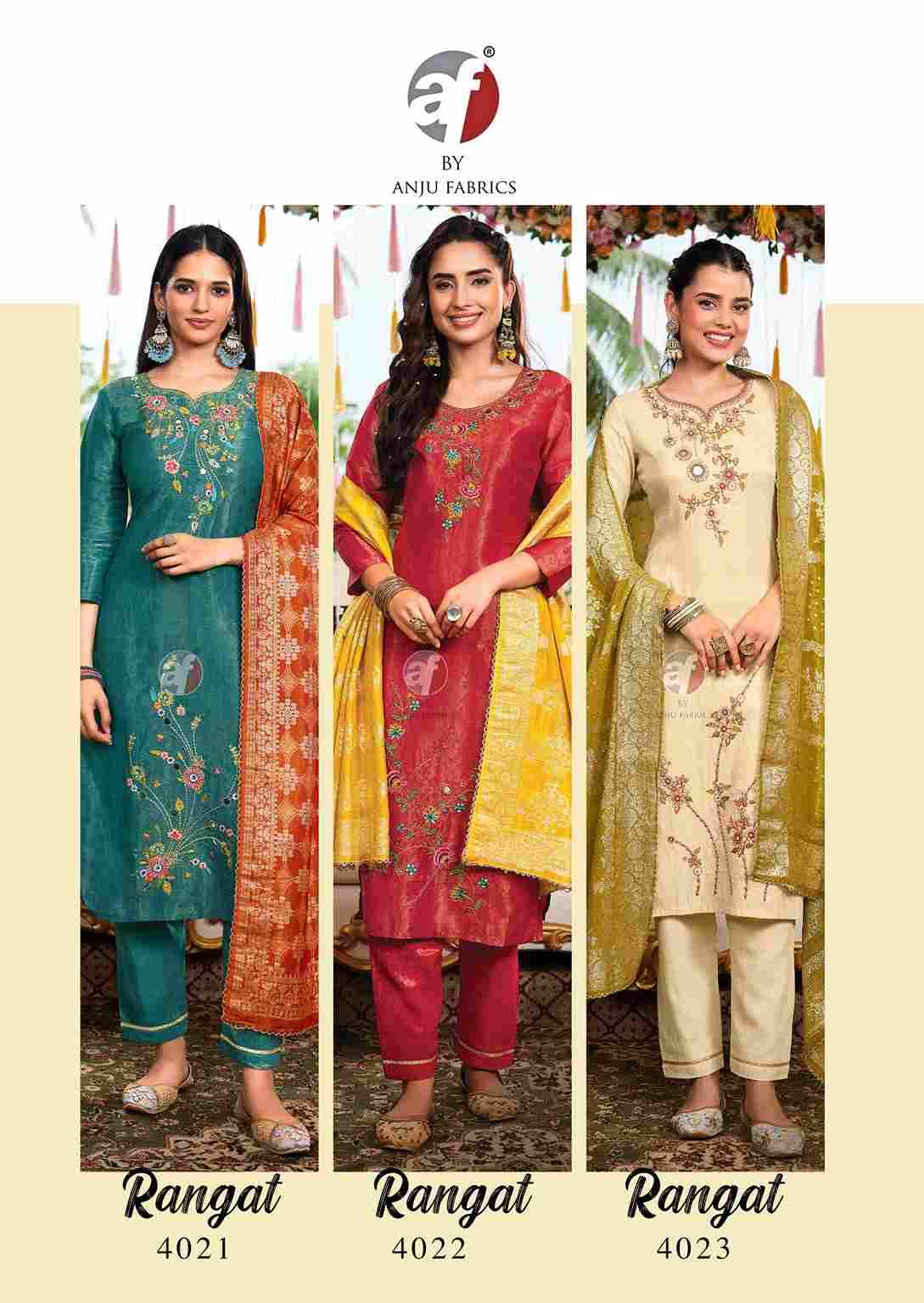 Rangat By Anju Fabrics 4021 To 4026 Series Designer Festive Suits Beautiful Stylish Fancy Colorful Party Wear & Occasional Wear Tissue Dresses At Wholesale Price